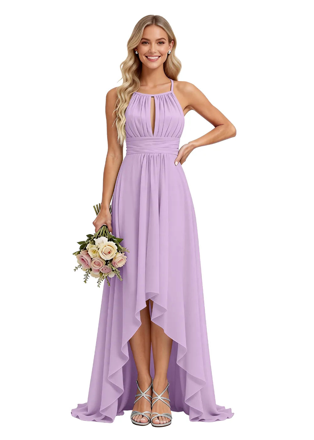 High Low Chiffon Corset Back Bridesmaid Dress