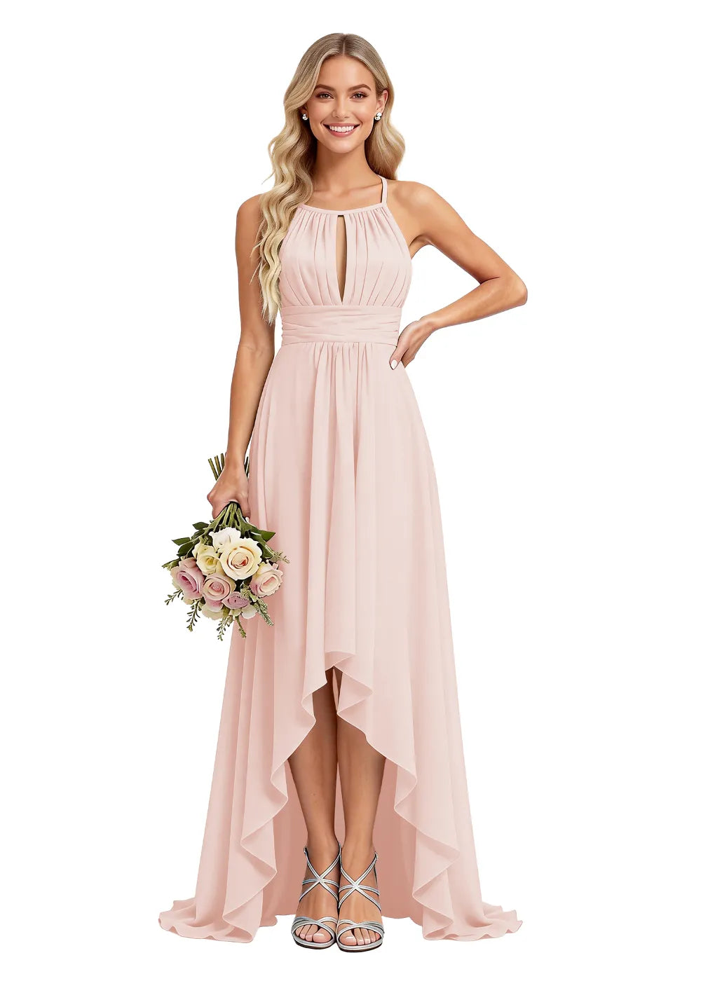 High Low Chiffon Corset Back Bridesmaid Dress