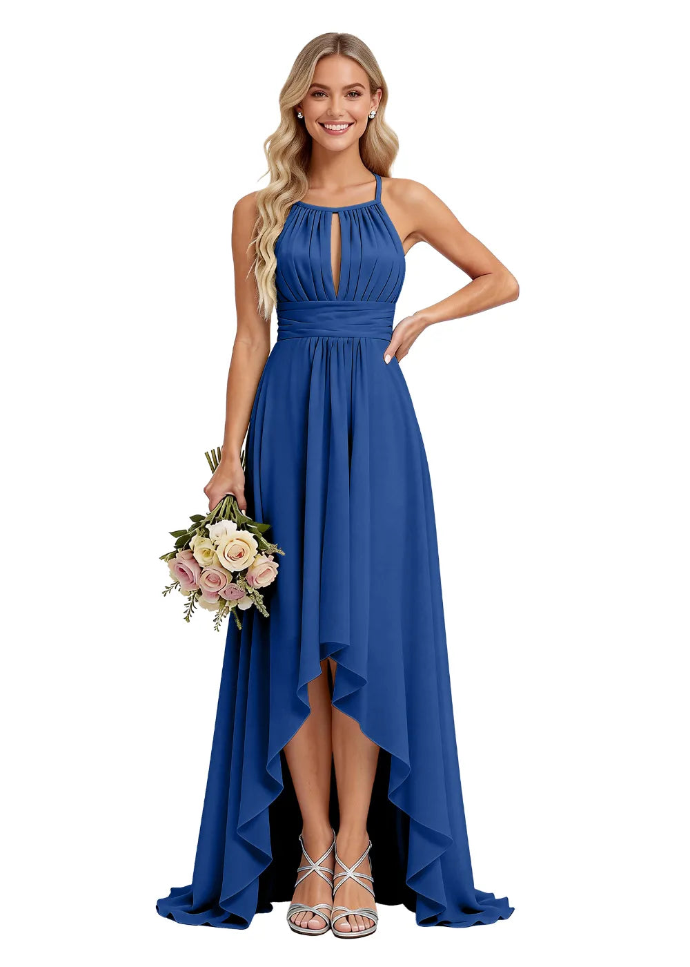 High Low Chiffon Corset Back Bridesmaid Dress