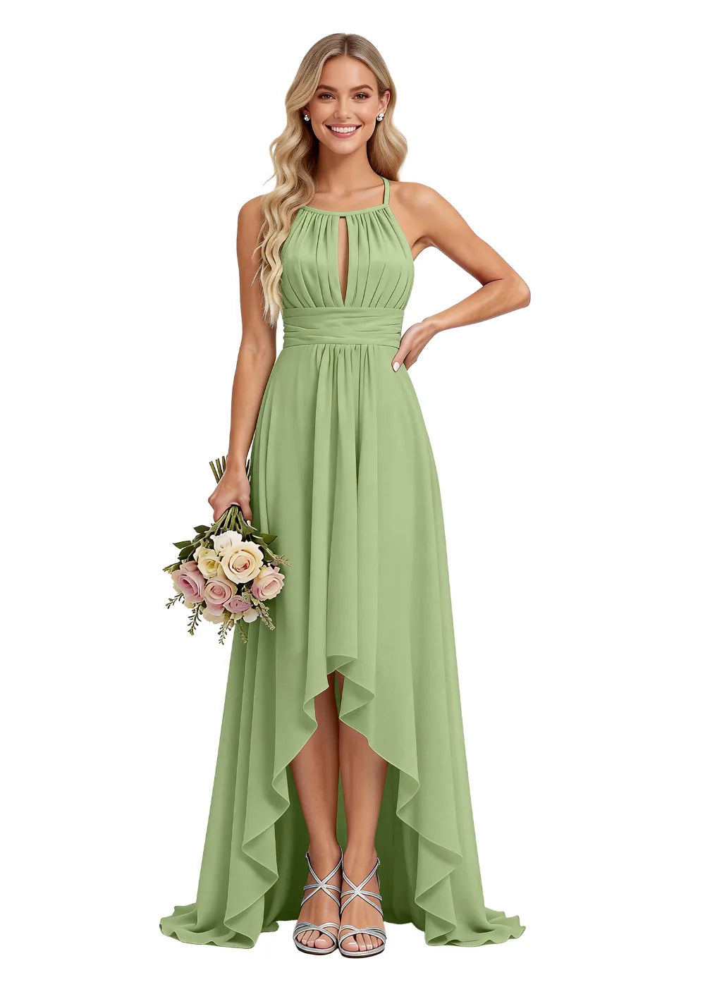 High Low Chiffon Corset Back Bridesmaid Dress