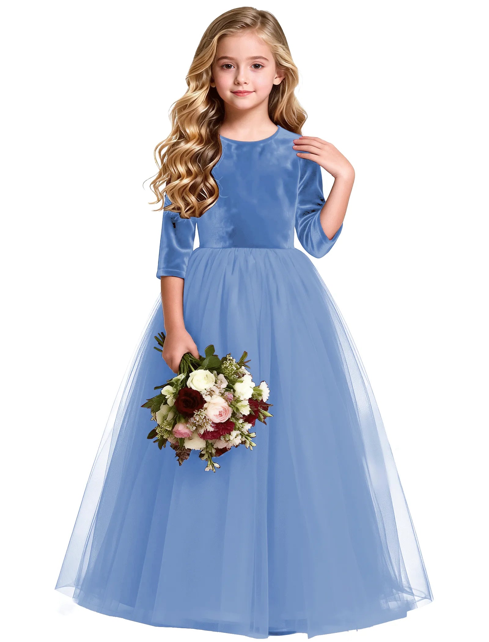 Velvet Tulle Flower Girl Dress with Bow