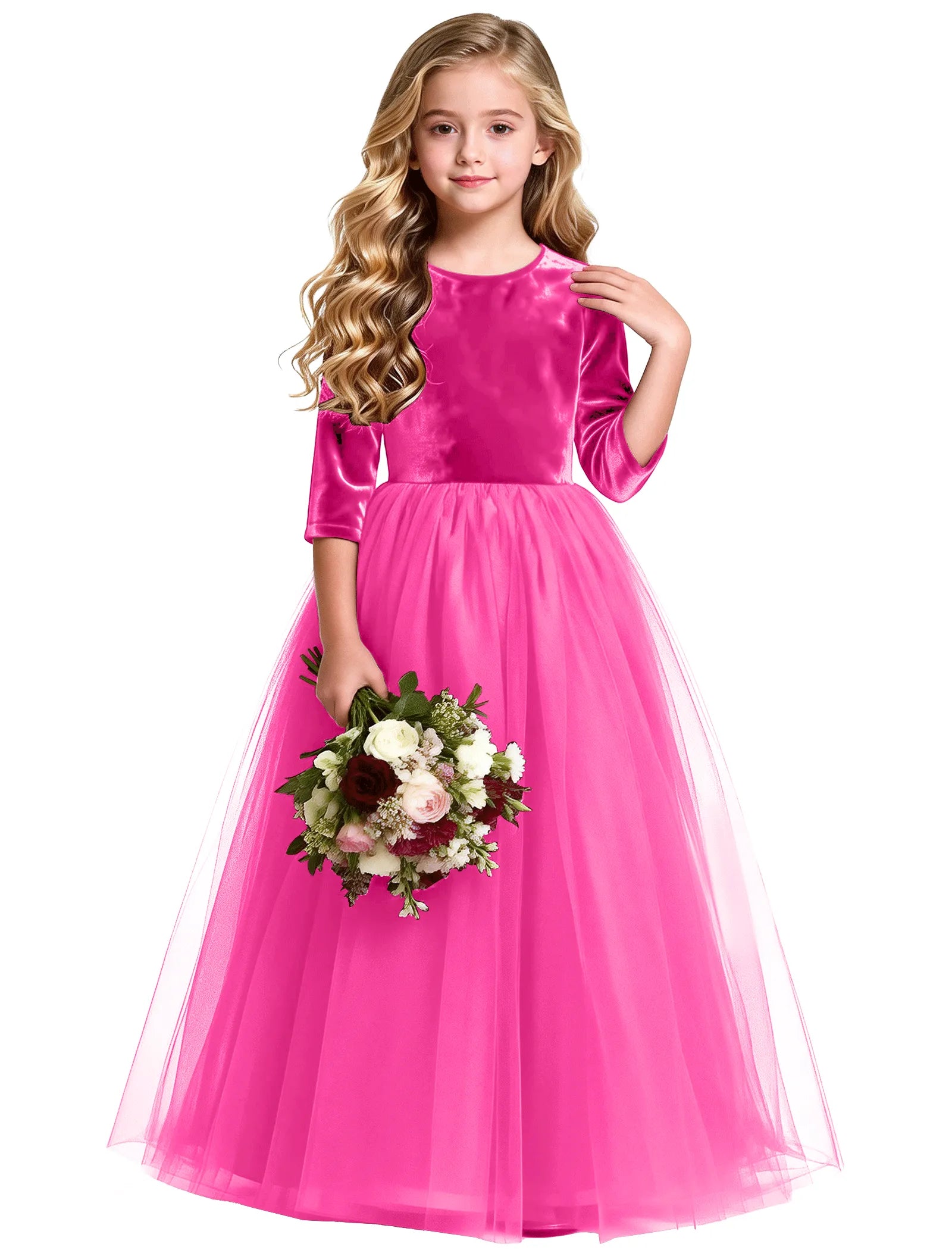 Velvet Tulle Flower Girl Dress with Bow