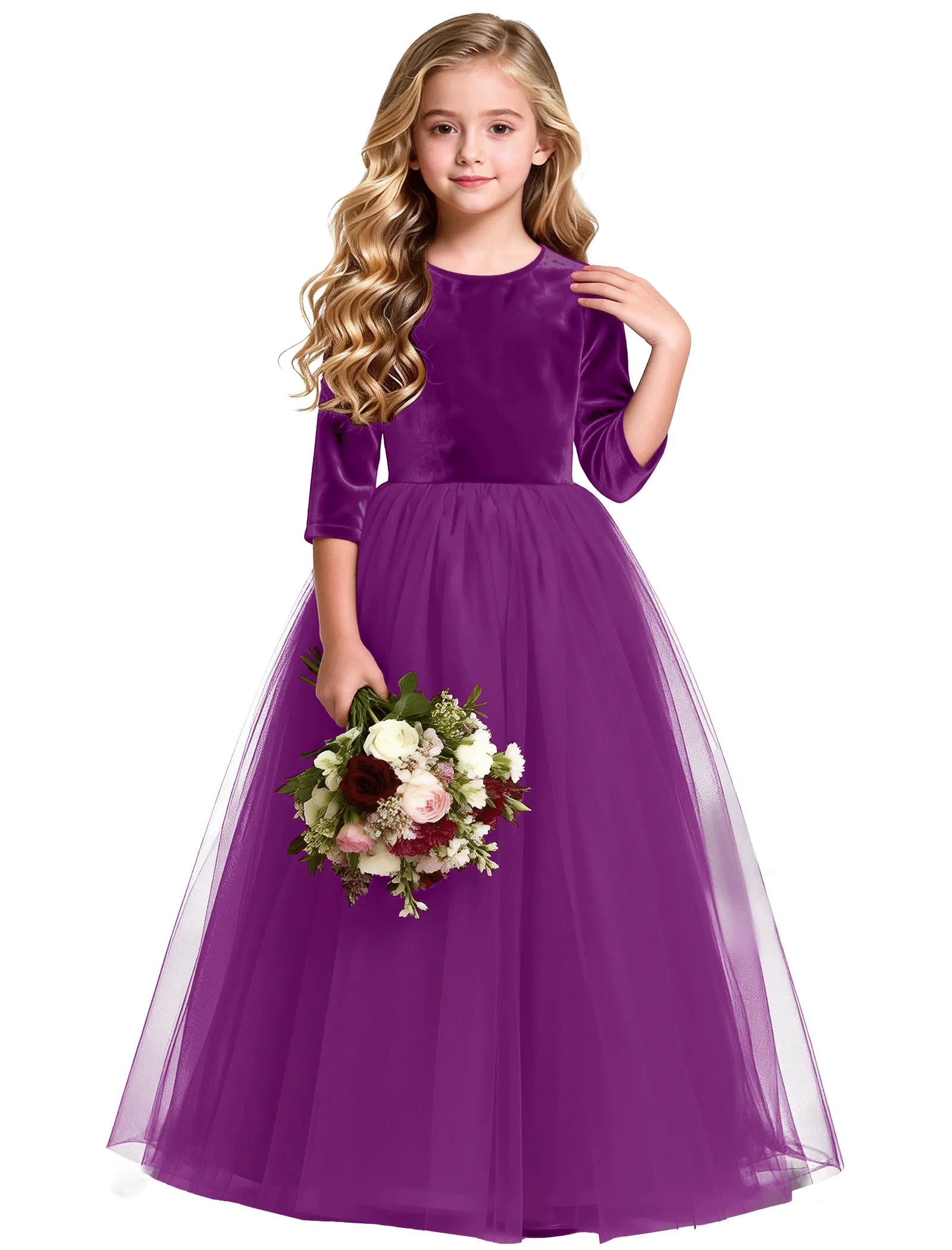 Velvet Tulle Flower Girl Dress with Bow