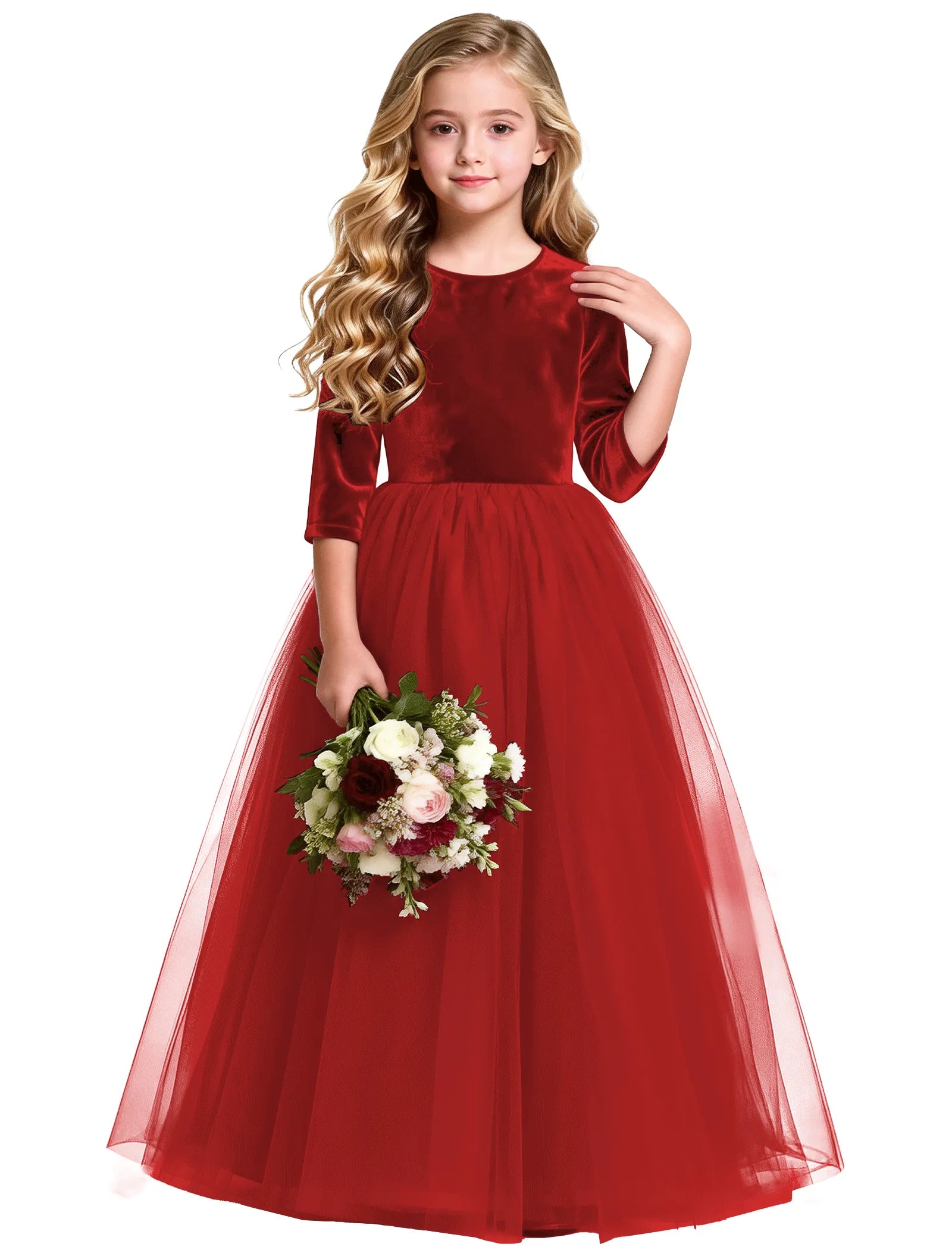 Velvet Tulle Flower Girl Dress with Bow