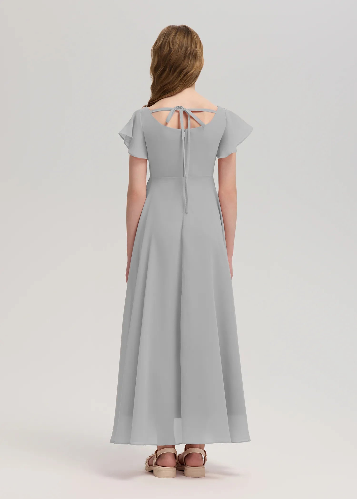 Square Neck Flutter Sleeve Chiffon Dress -[Black&White]