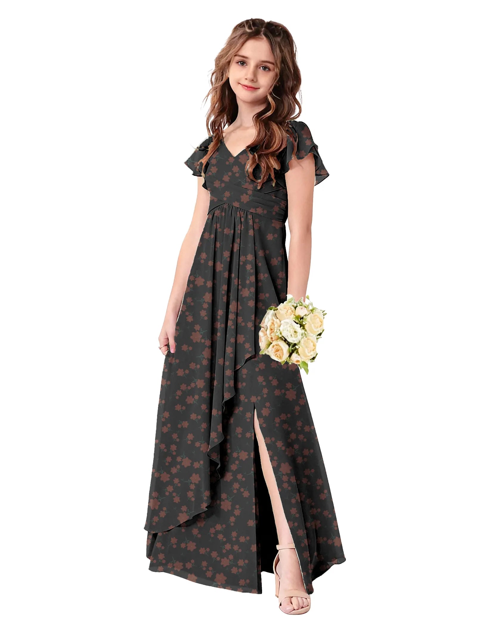 Romantic Ruffle Floral Maxi Dress for Flower Girls