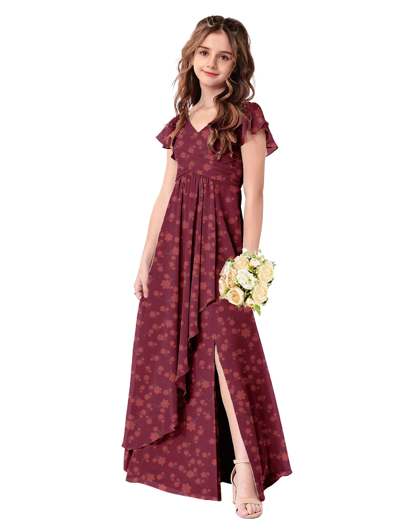 Romantic Ruffle Floral Maxi Dress for Flower Girls