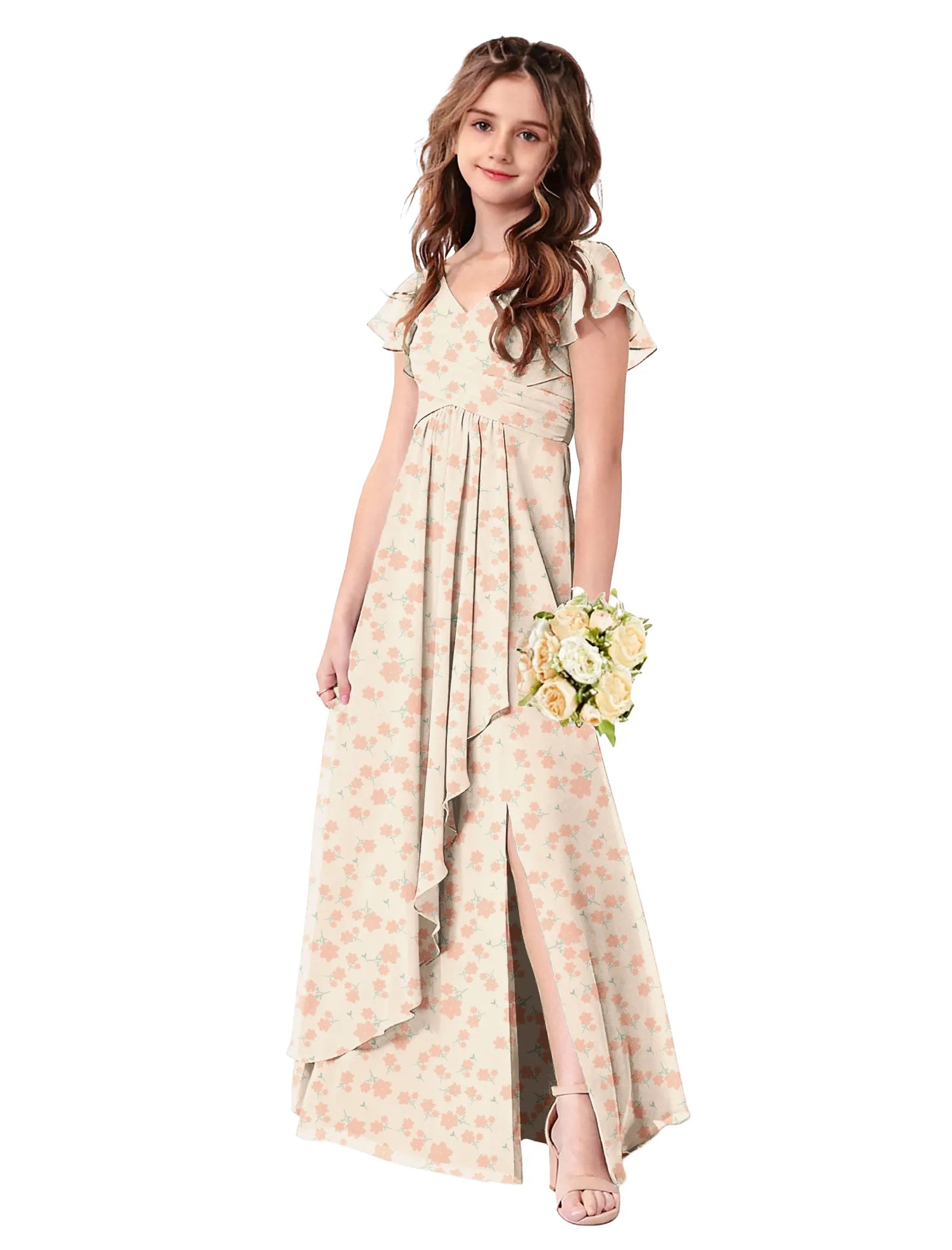 Romantic Ruffle Floral Maxi Dress for Flower Girls