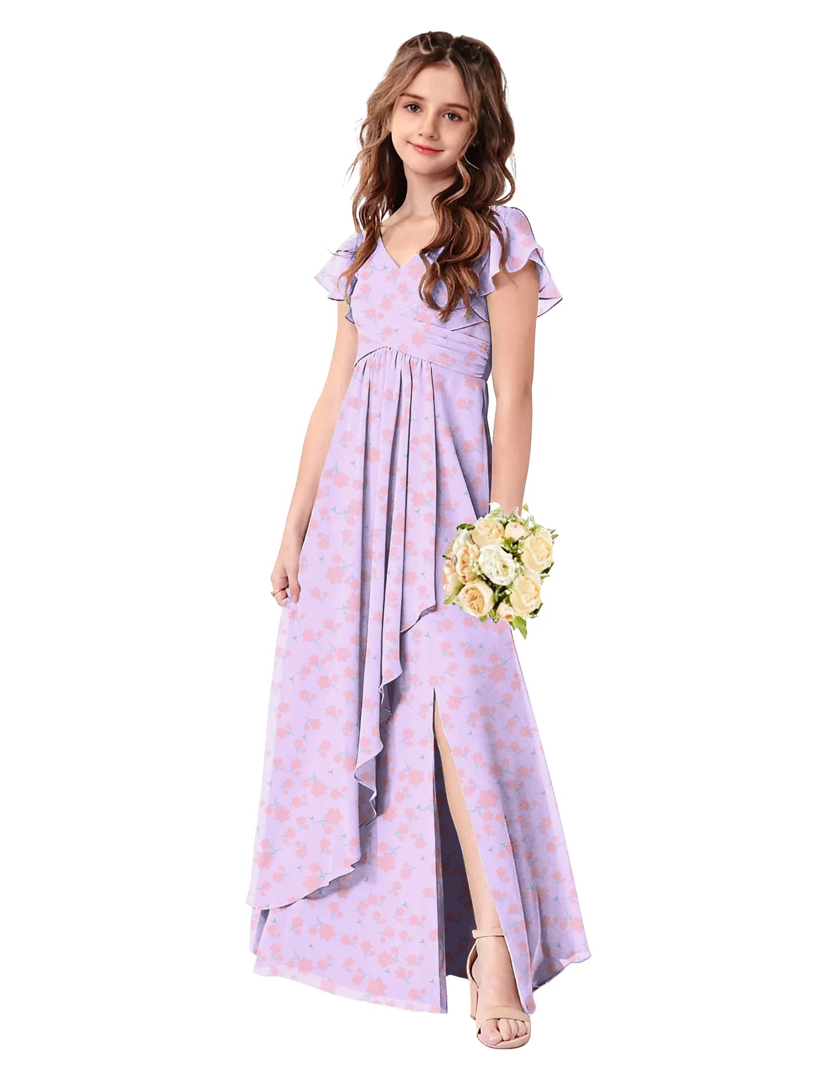 Romantic Ruffle Floral Maxi Dress for Flower Girls