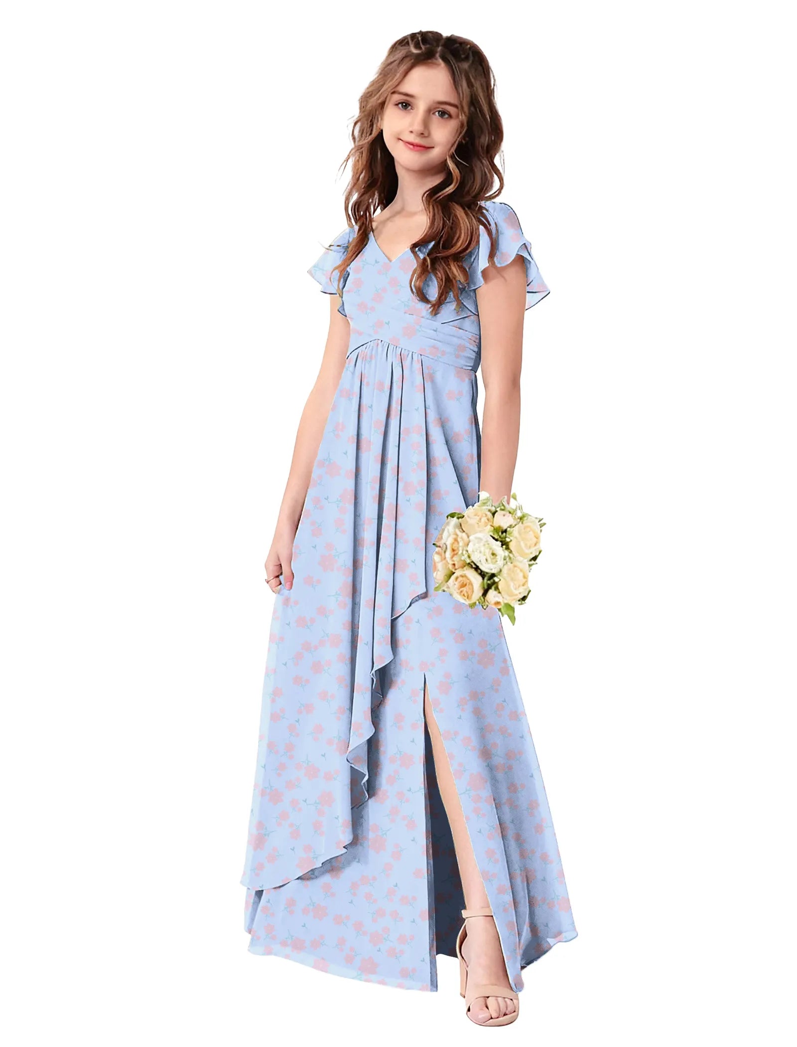 Romantic Ruffle Floral Maxi Dress for Flower Girls