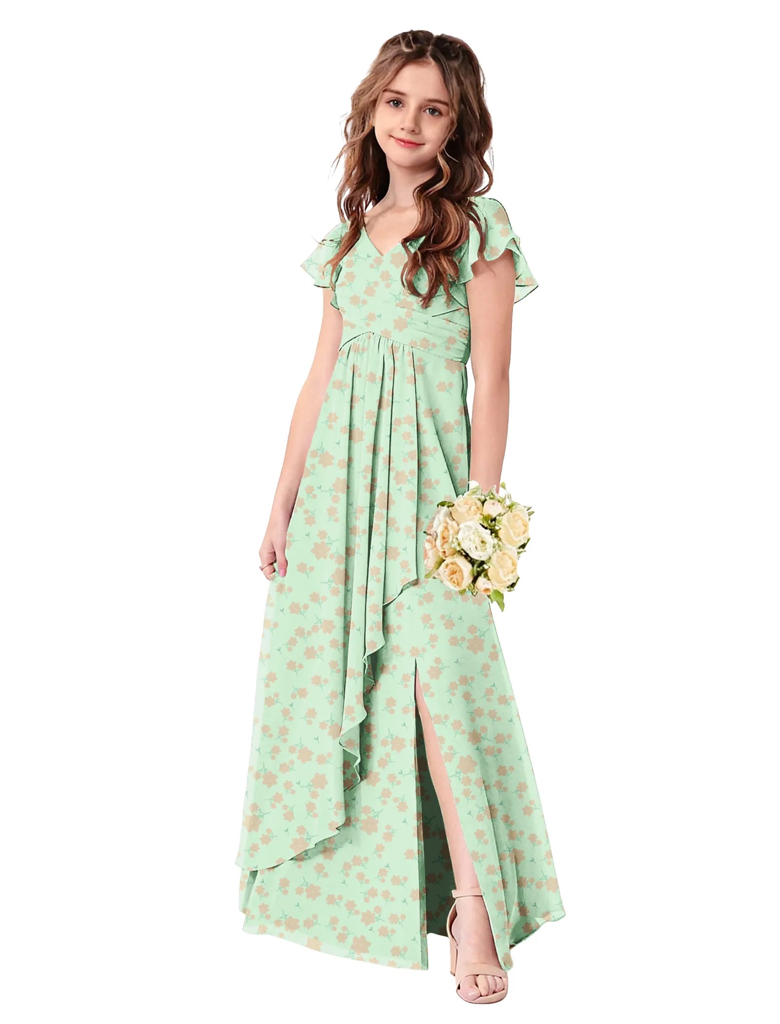 Romantic Ruffle Floral Maxi Dress for Flower Girls