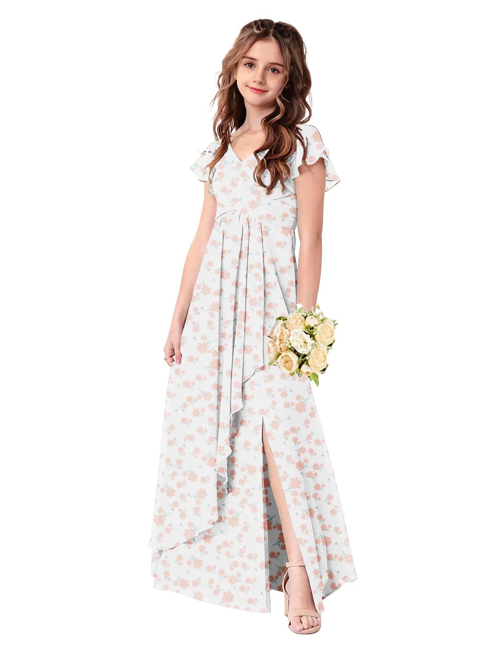 Romantic Ruffle Floral Maxi Dress for Flower Girls