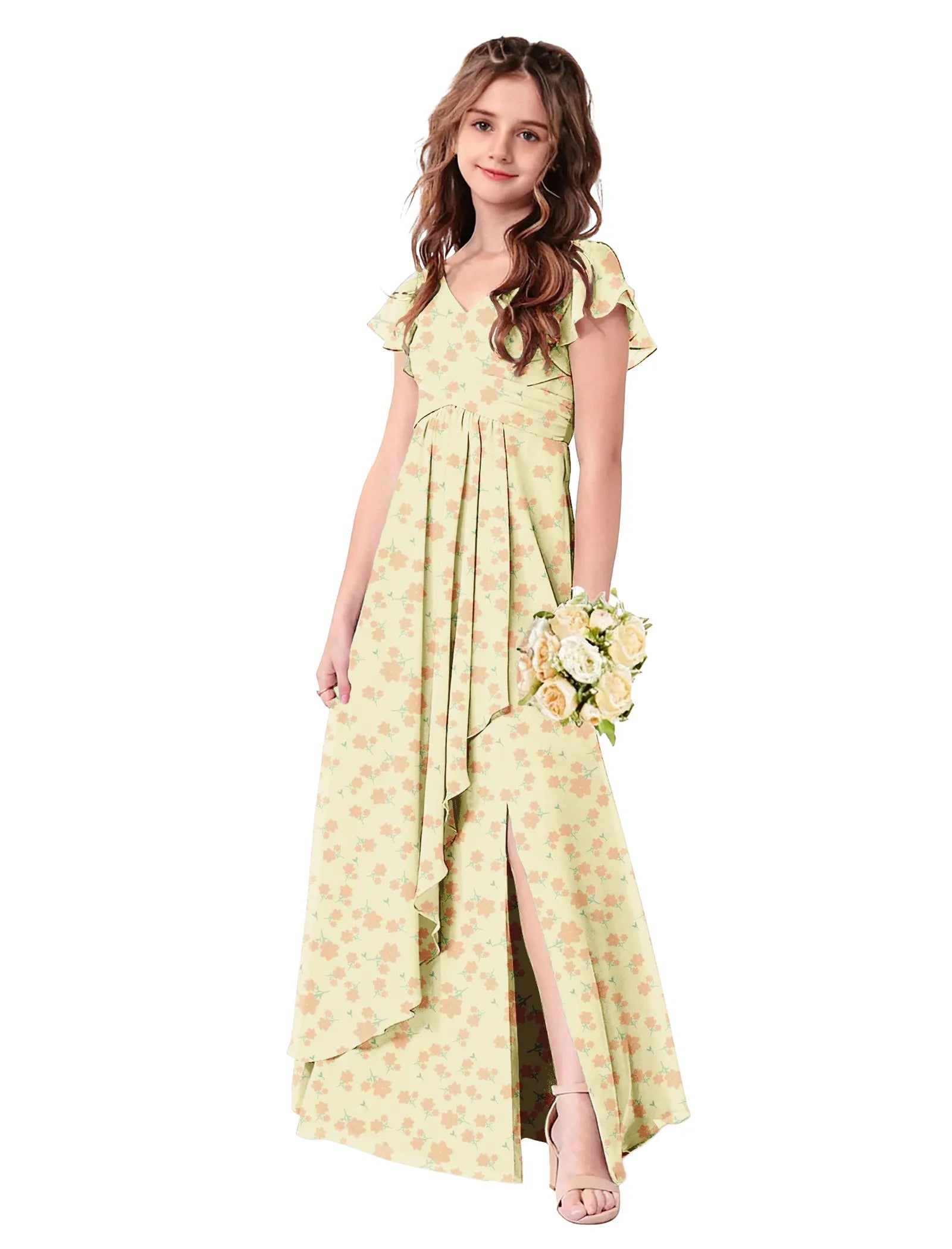 Romantic Ruffle Floral Maxi Dress for Flower Girls