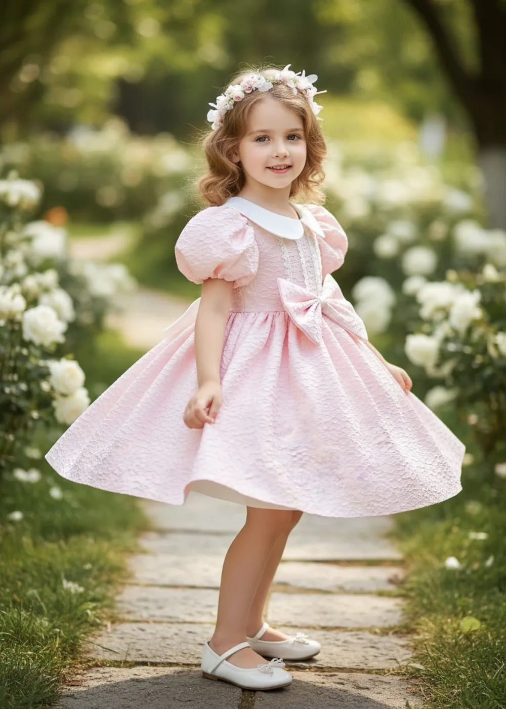 Vintage Charm Puff Sleeve Flower Girl Dress