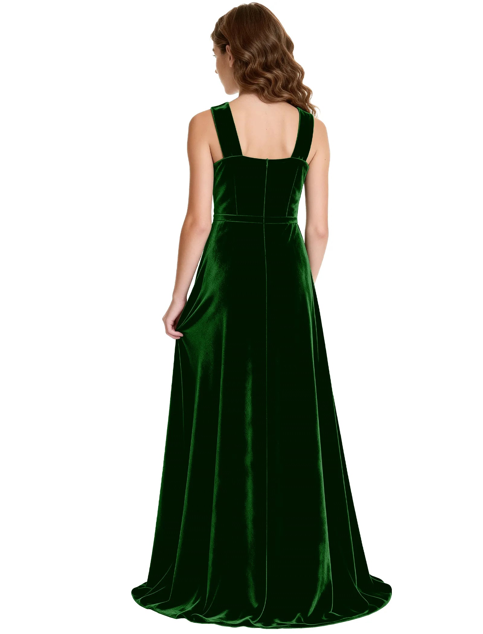 Girls Velvet A-Line Formal Gown with V-Neckline