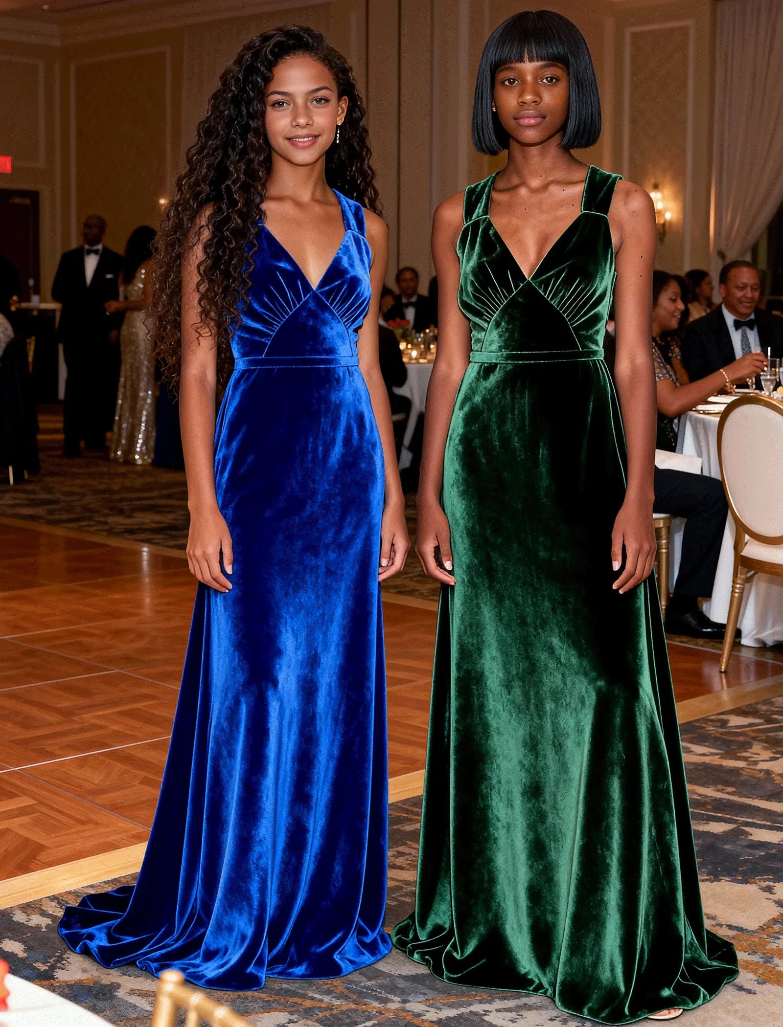 Girls Velvet A-Line Formal Gown with V-Neckline