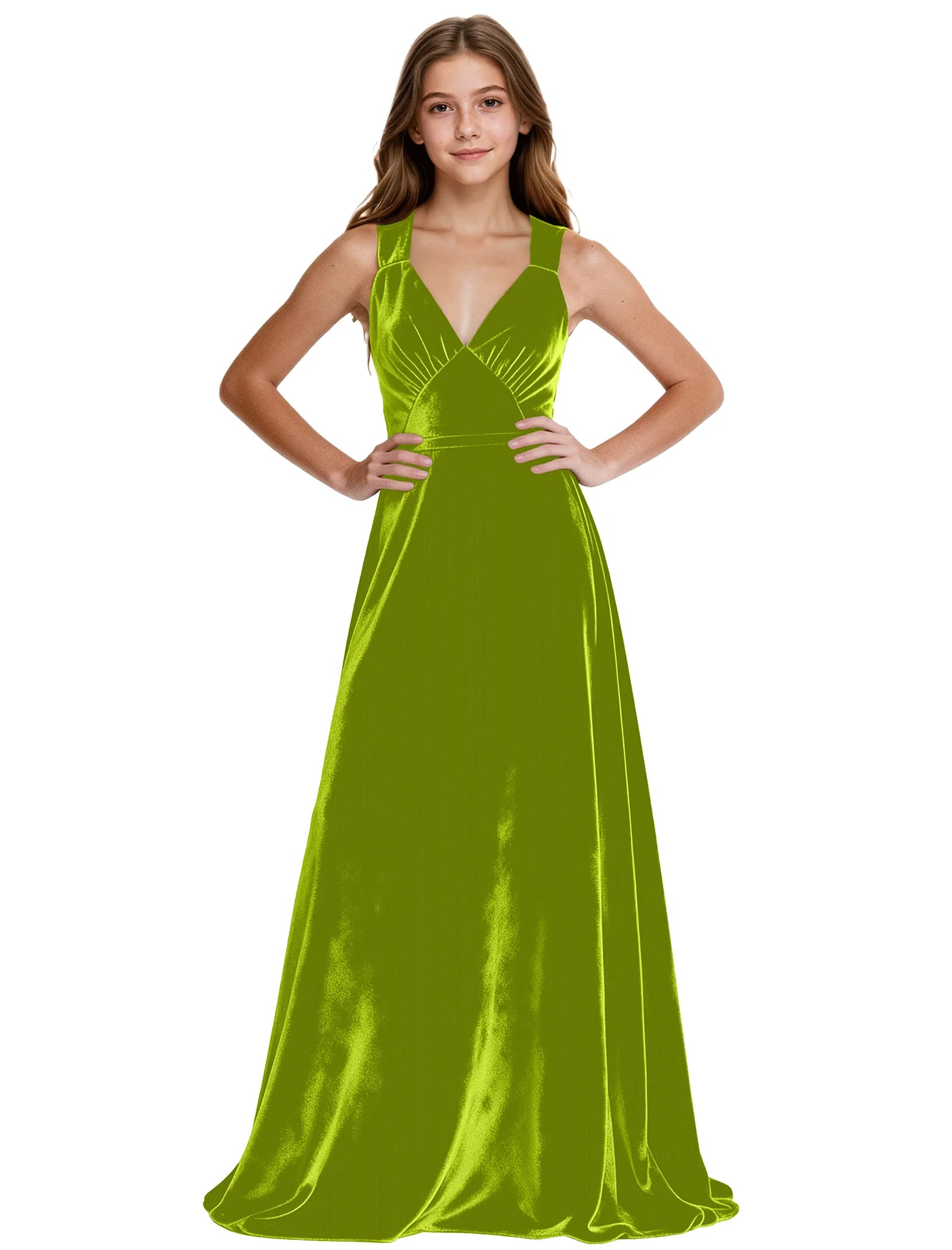 Girls Velvet A-Line Formal Gown with V-Neckline