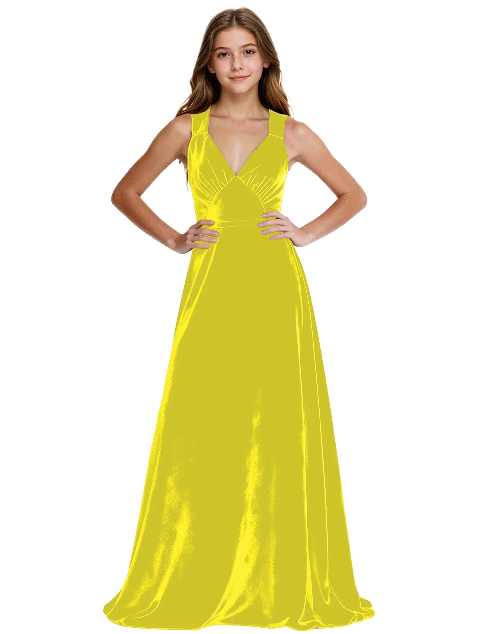 Girls Velvet A-Line Formal Gown with V-Neckline