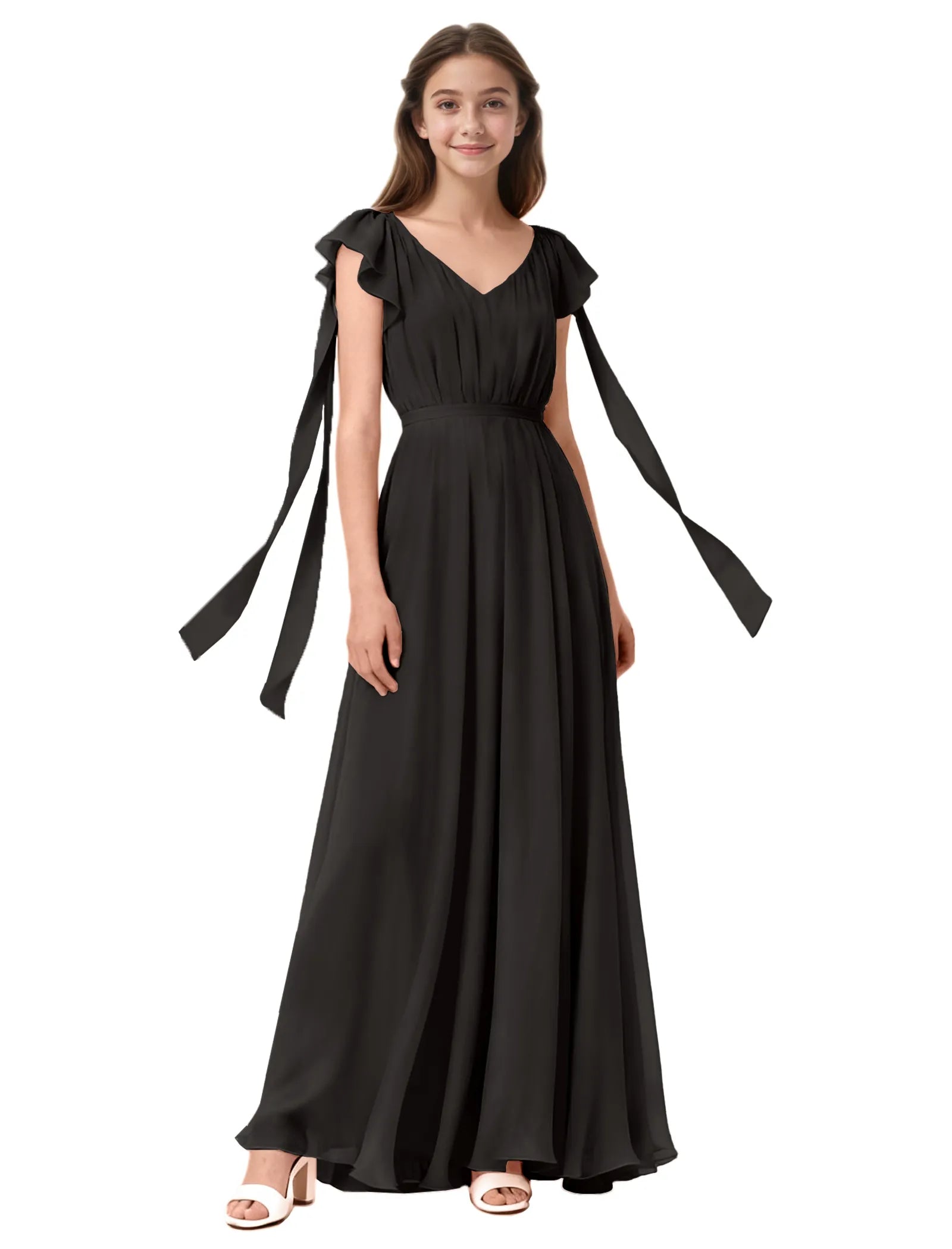Girls Flutter Sleeve Maxi Dress with Shoulder Ties