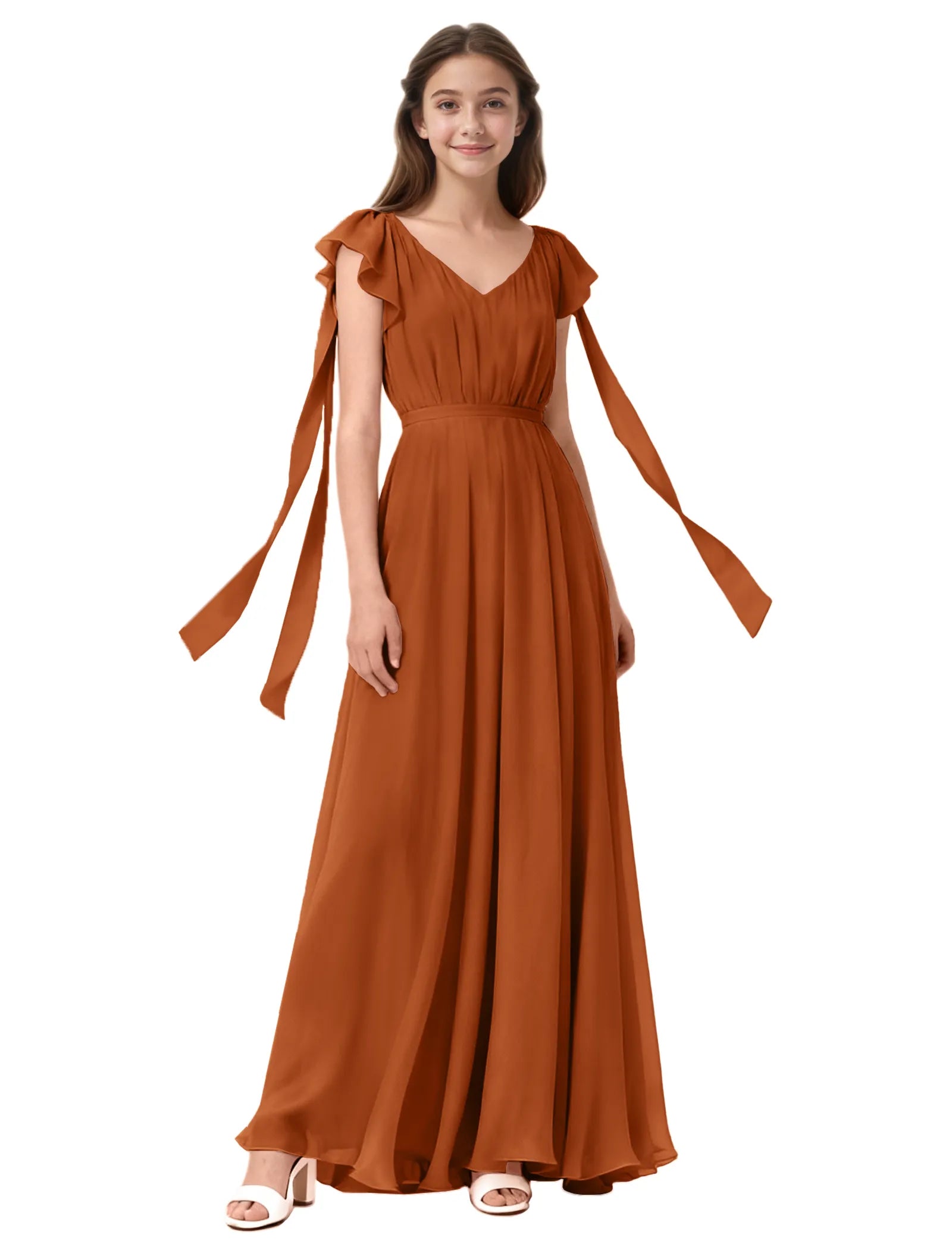 Girls Flutter Sleeve Maxi Dress with Shoulder Ties