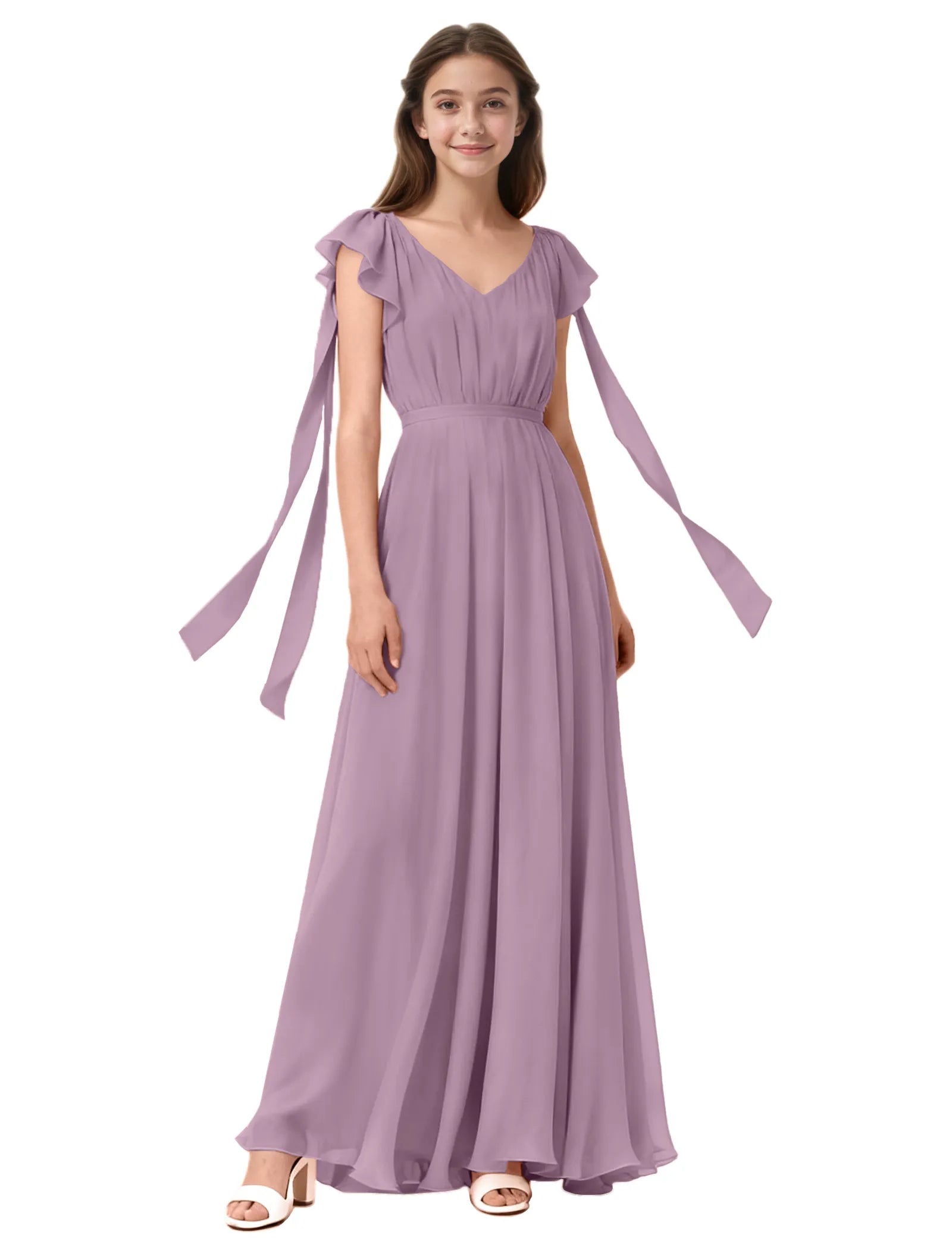 Girls Flutter Sleeve Maxi Dress with Shoulder Ties