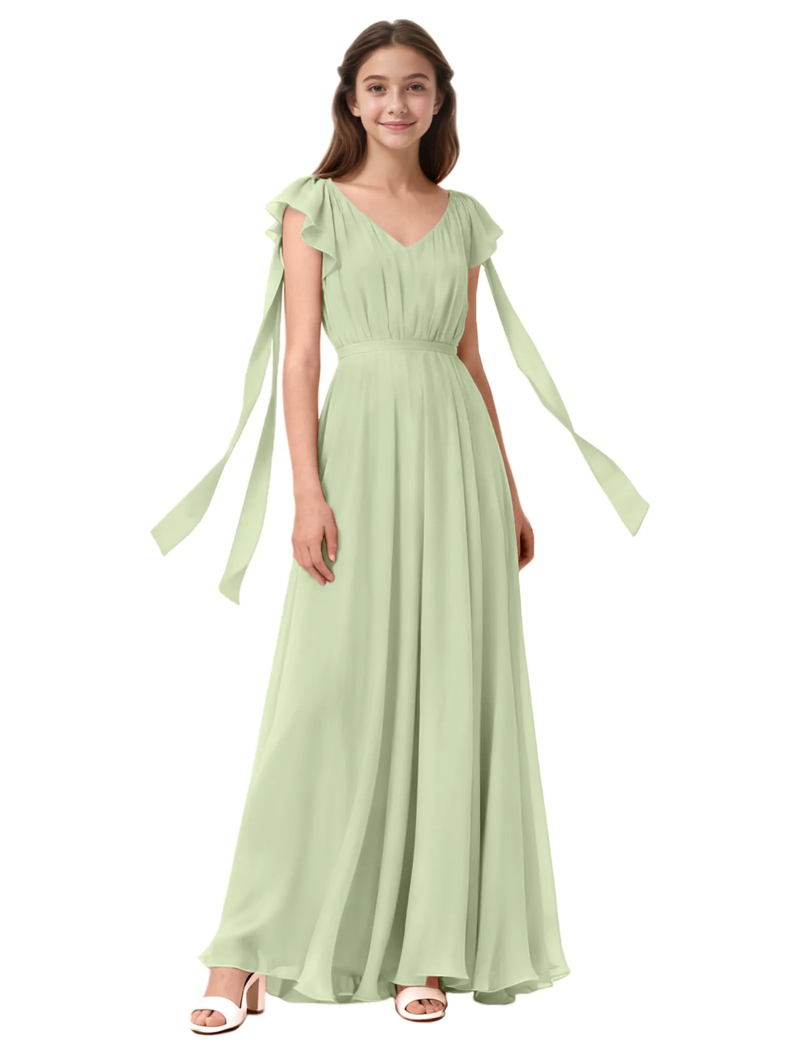 Girls Flutter Sleeve Maxi Dress with Shoulder Ties