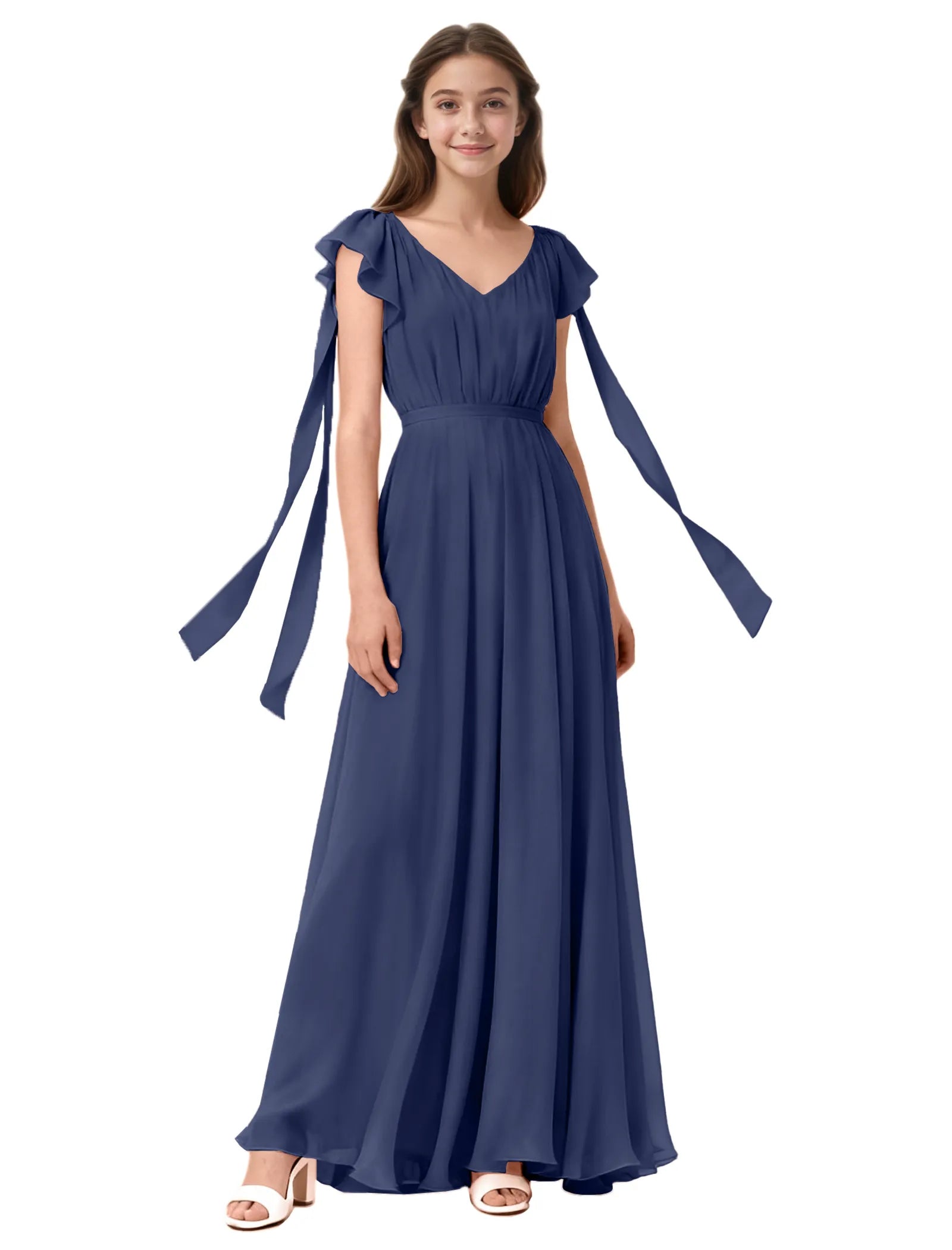 Girls Flutter Sleeve Maxi Dress with Shoulder Ties