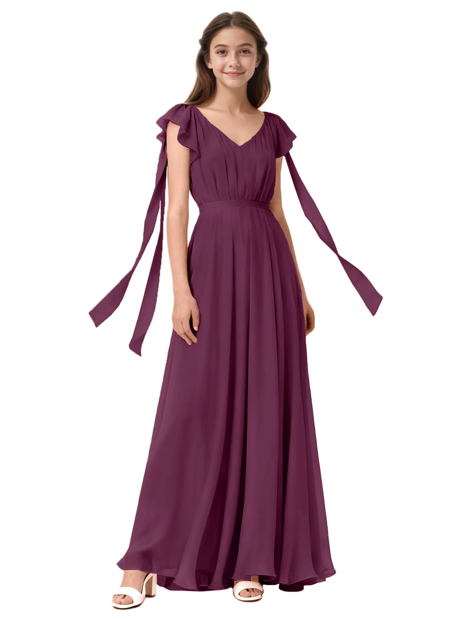 Girls Flutter Sleeve Maxi Dress with Shoulder Ties