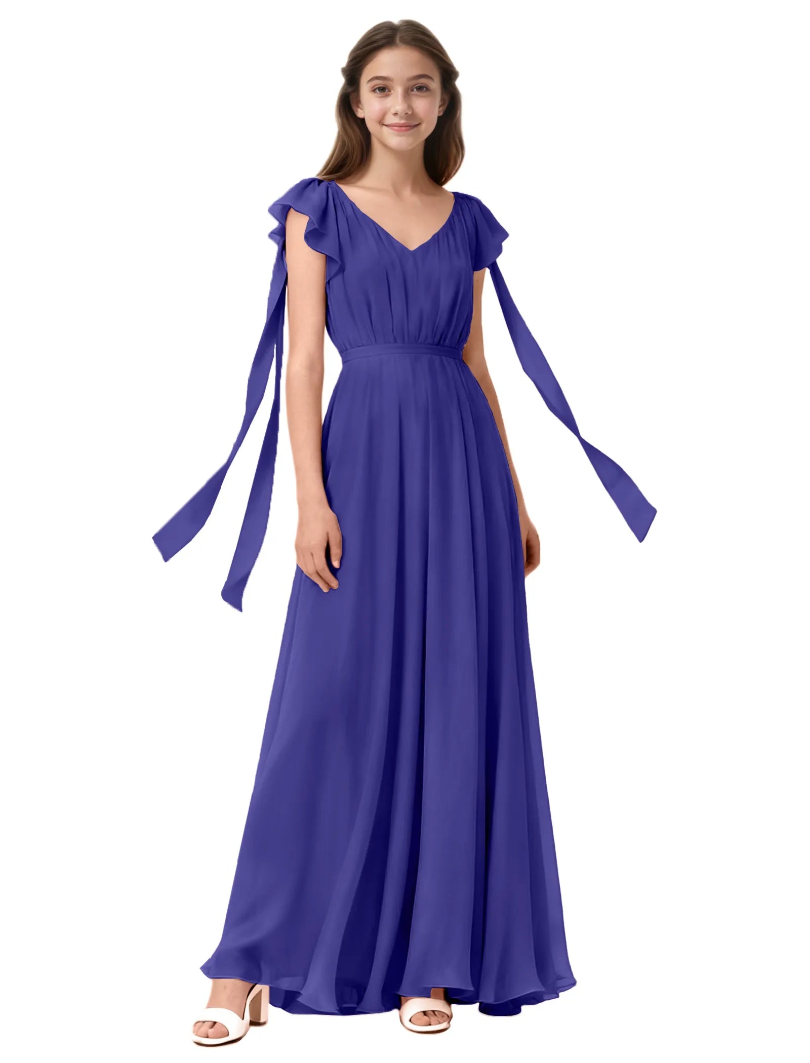 Girls Flutter Sleeve Maxi Dress with Shoulder Ties