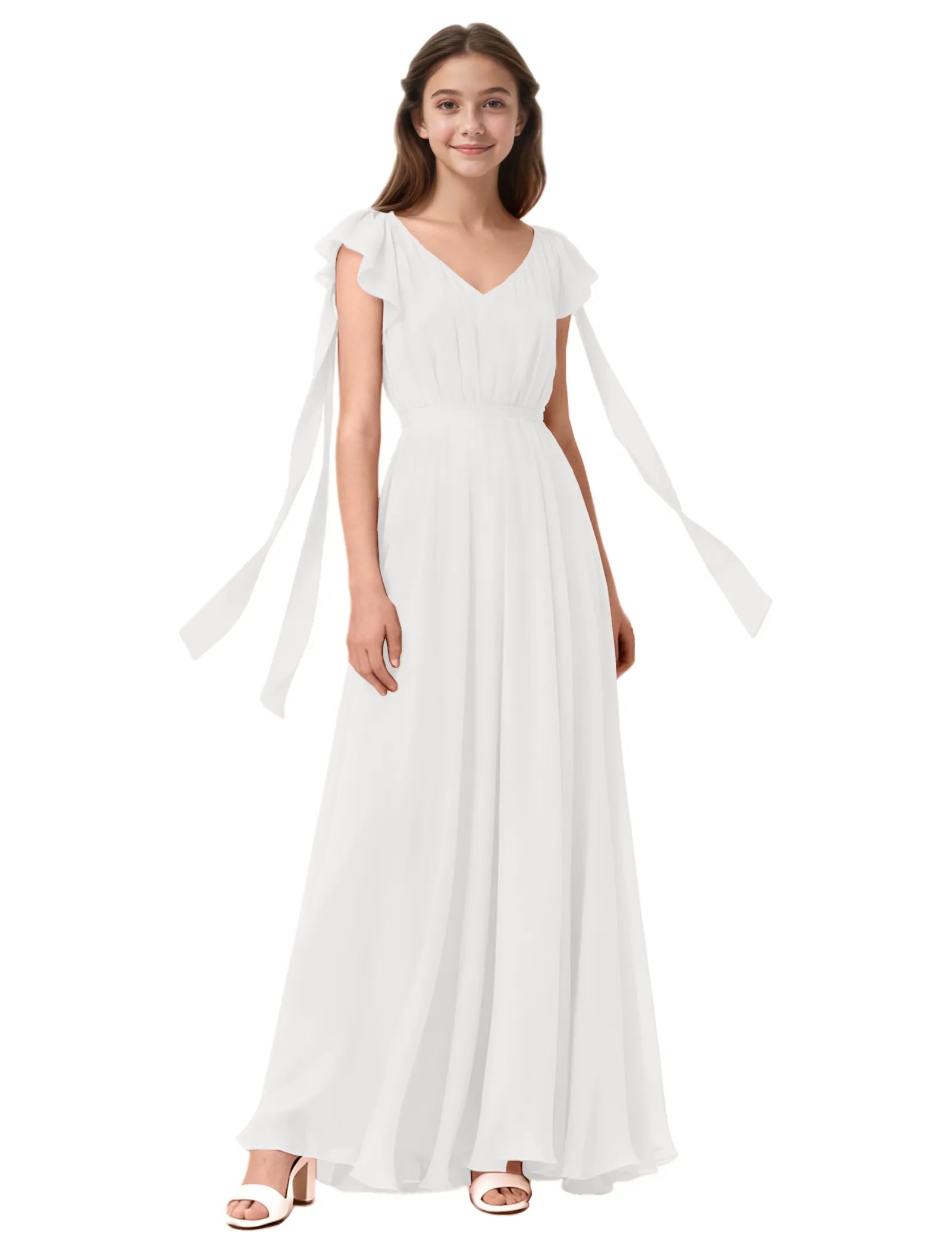 Girls Flutter Sleeve Maxi Dress with Shoulder Ties