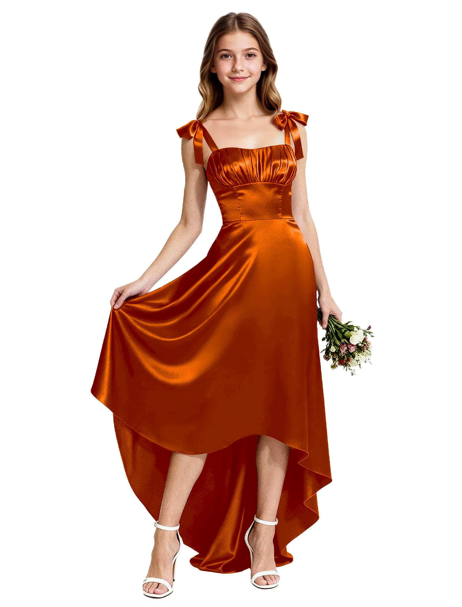 Flower Girl Satin Dress with Sweetheart Draping Effect