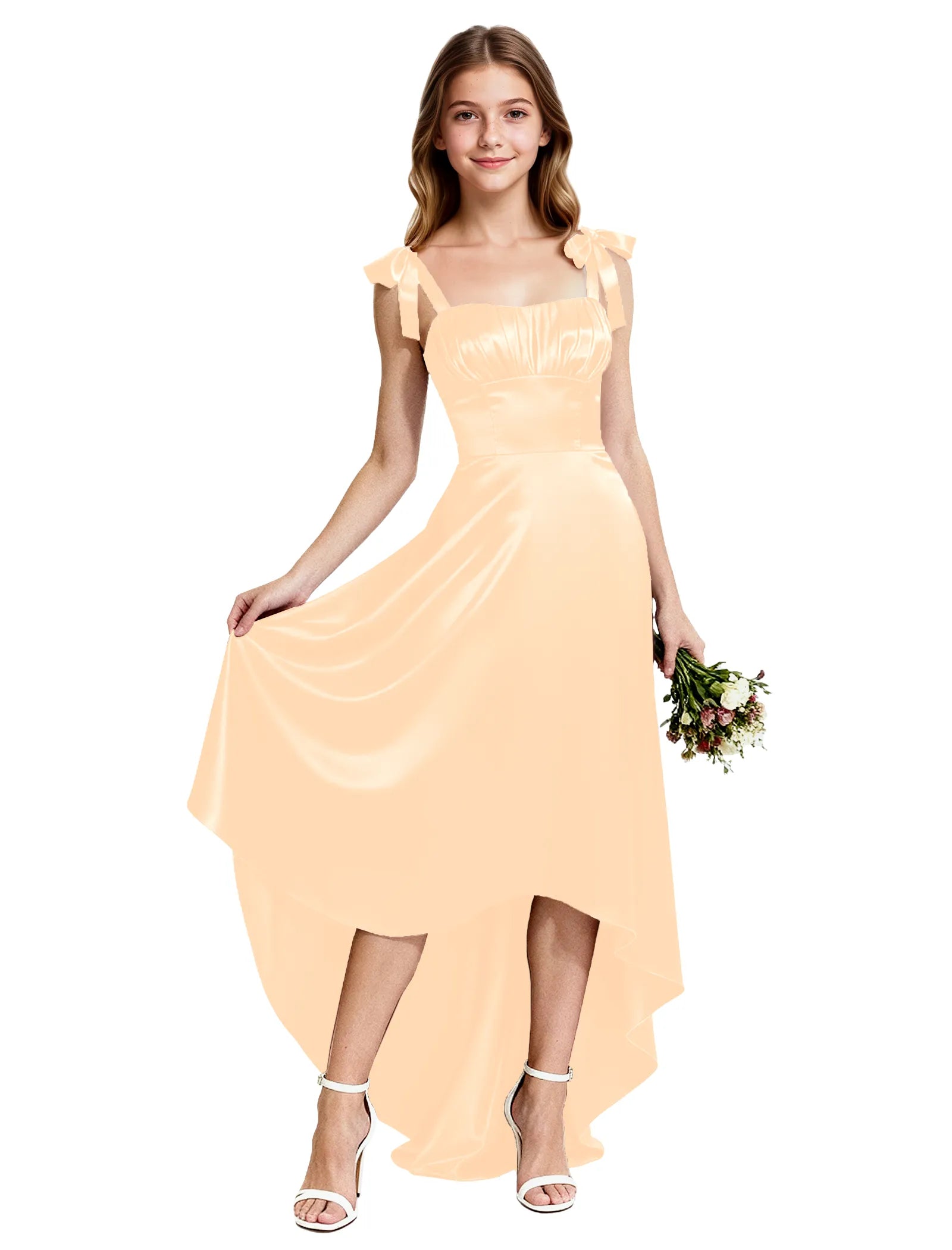 Flower Girl Satin Dress with Sweetheart Draping Effect