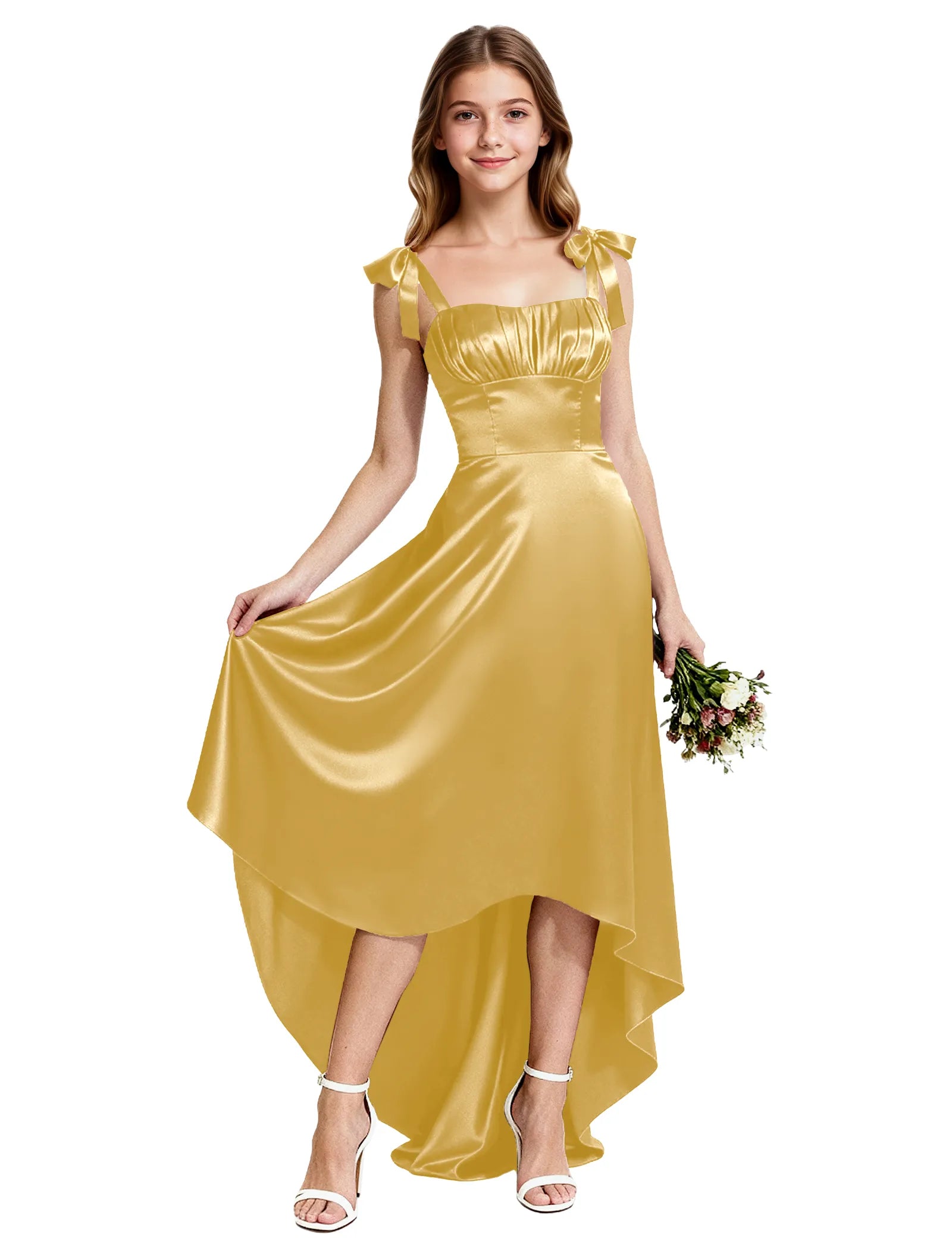 Flower Girl Satin Dress with Sweetheart Draping Effect