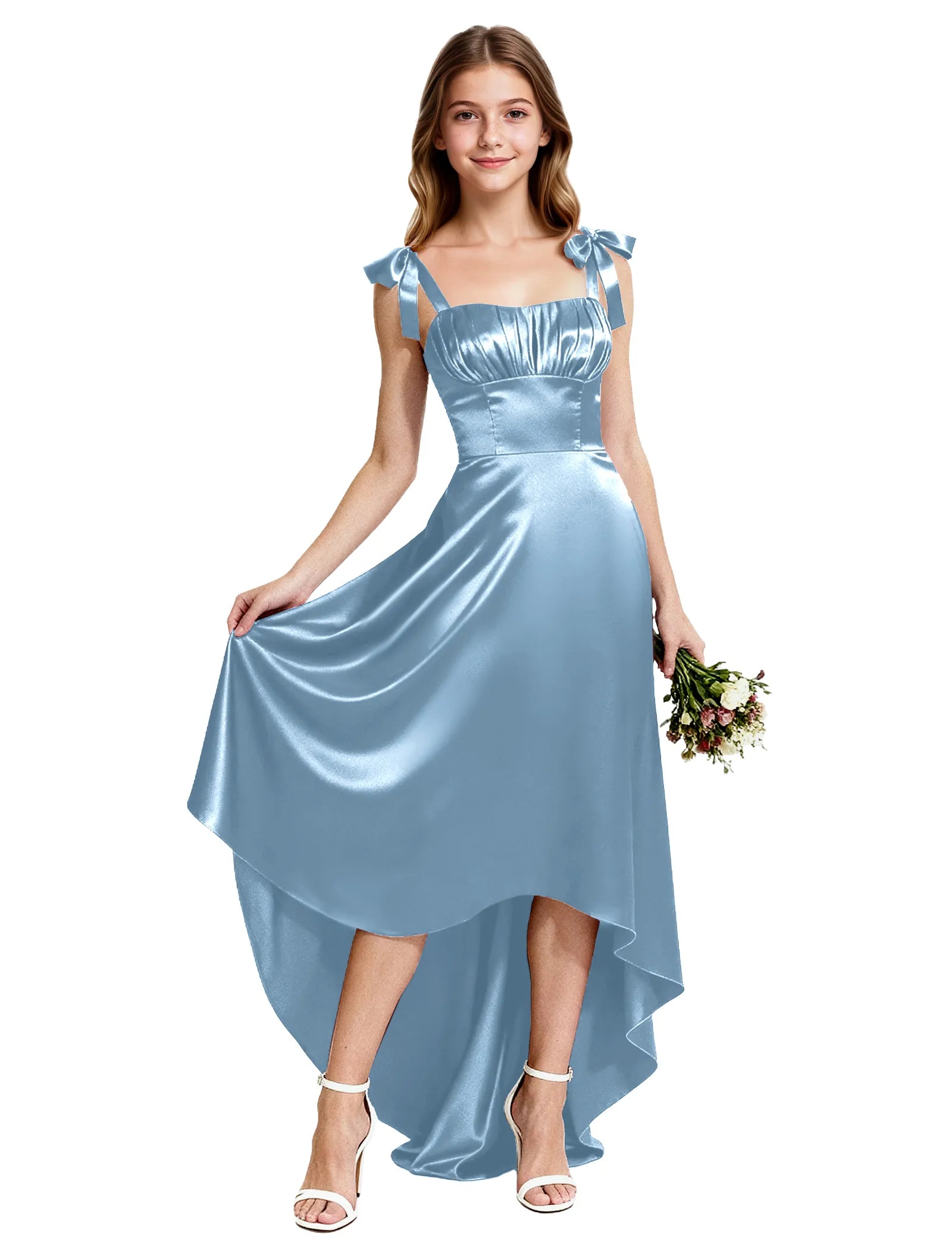 Flower Girl Satin Dress with Sweetheart Draping Effect