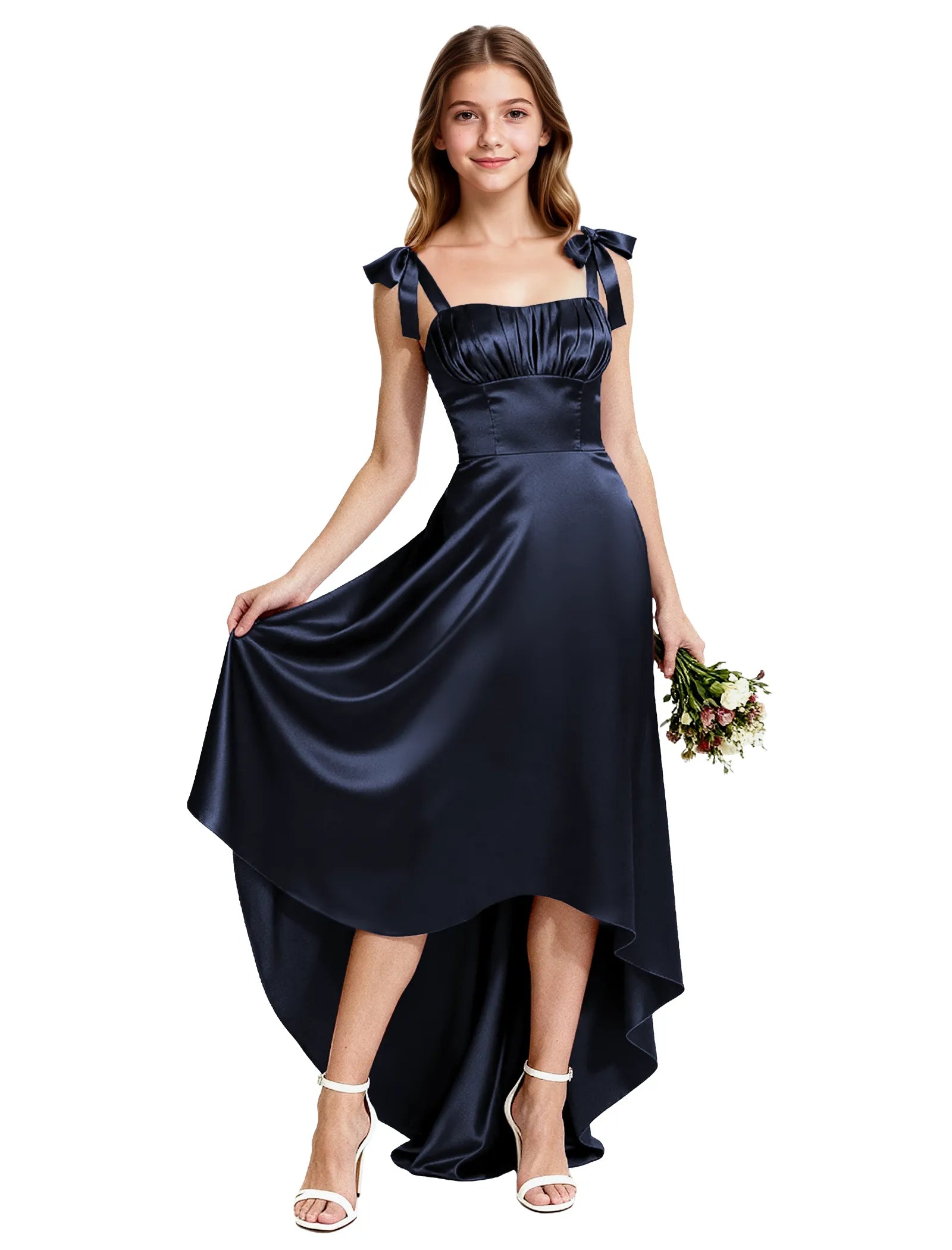 Flower Girl Satin Dress with Sweetheart Draping Effect