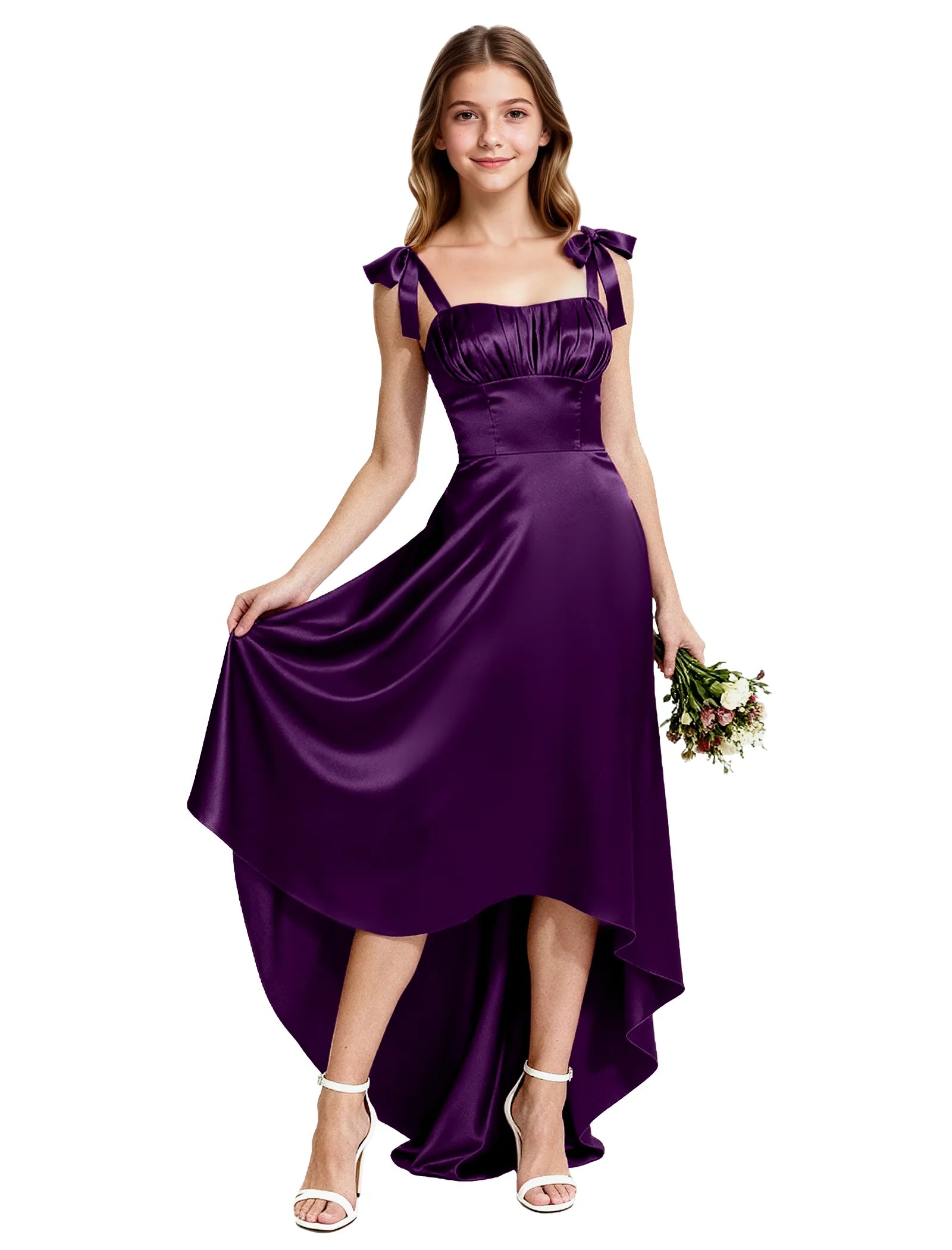 Flower Girl Satin Dress with Sweetheart Draping Effect