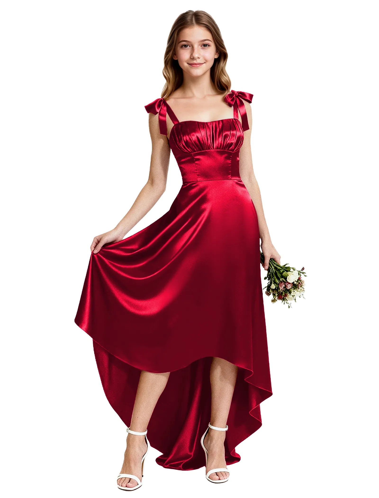 Flower Girl Satin Dress with Sweetheart Draping Effect