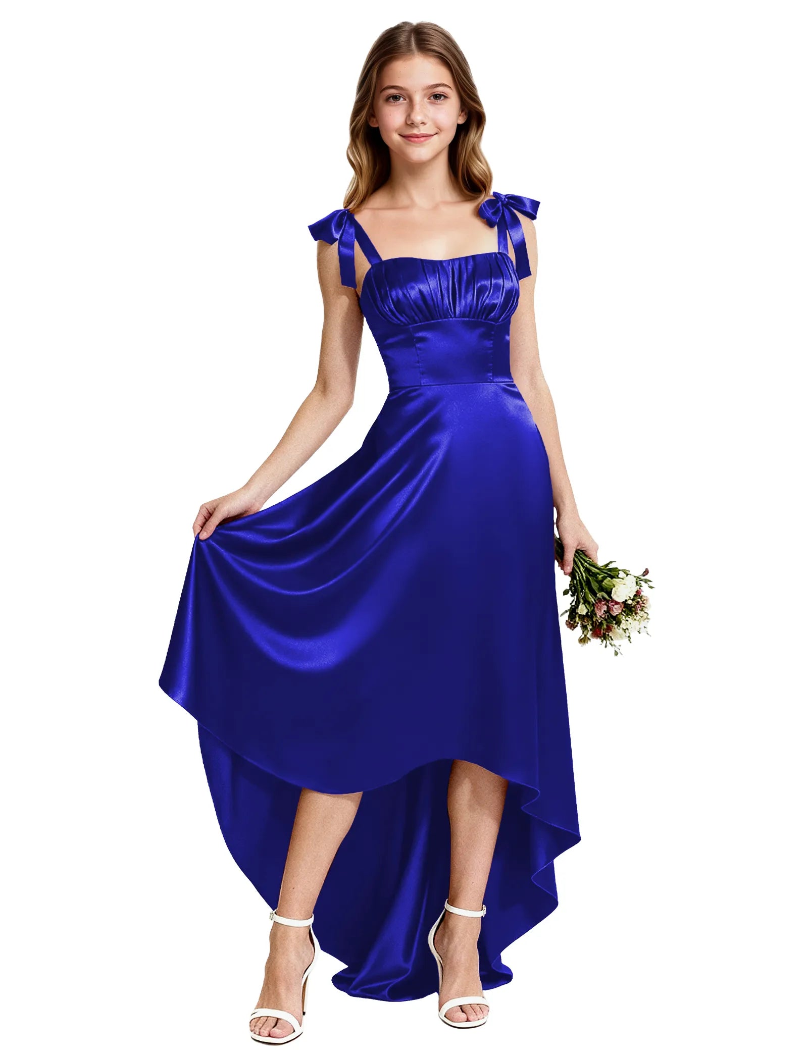 Flower Girl Satin Dress with Sweetheart Draping Effect