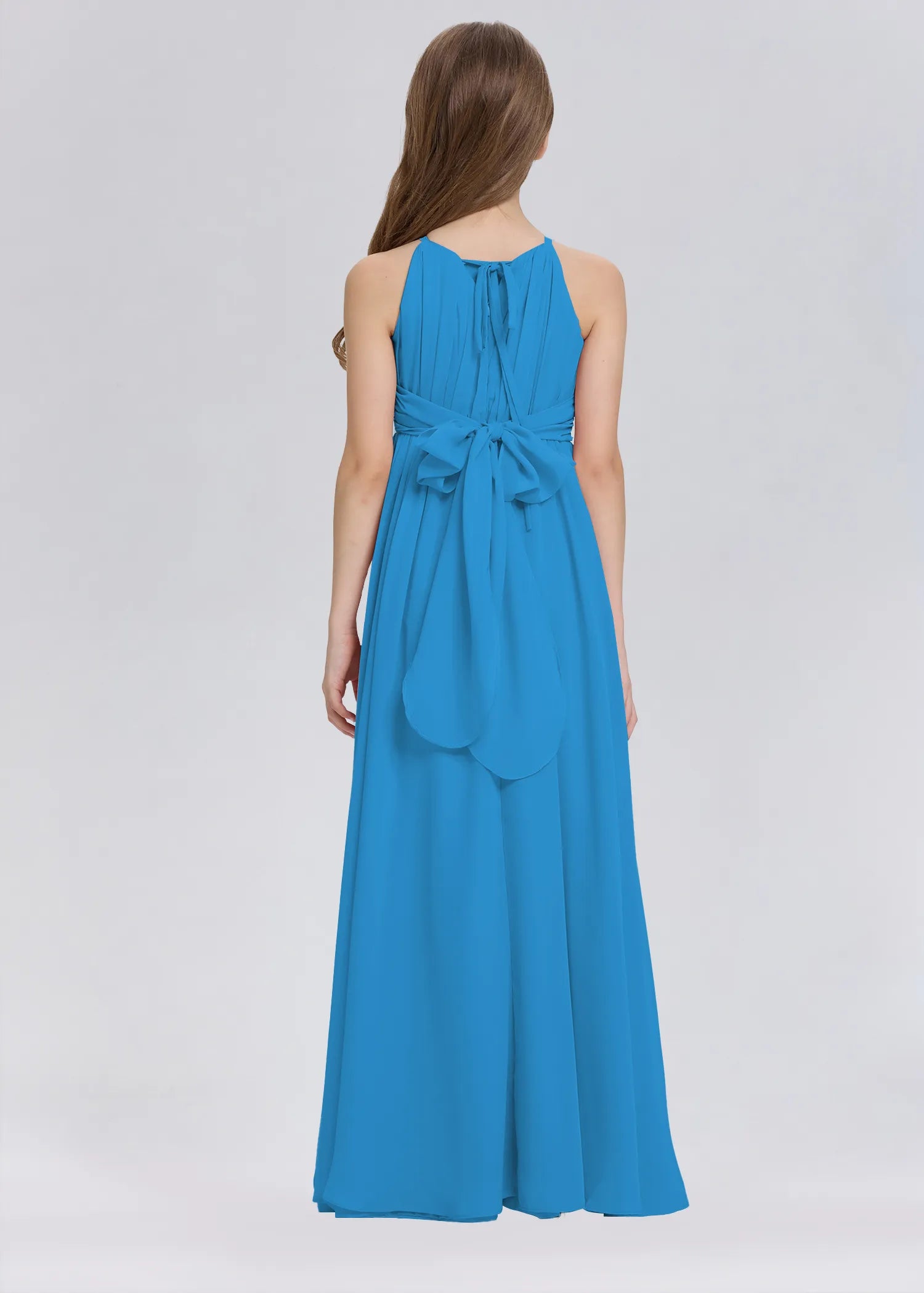 Stylish A-Line Halter Chiffon Flower Girl Dress-Blue