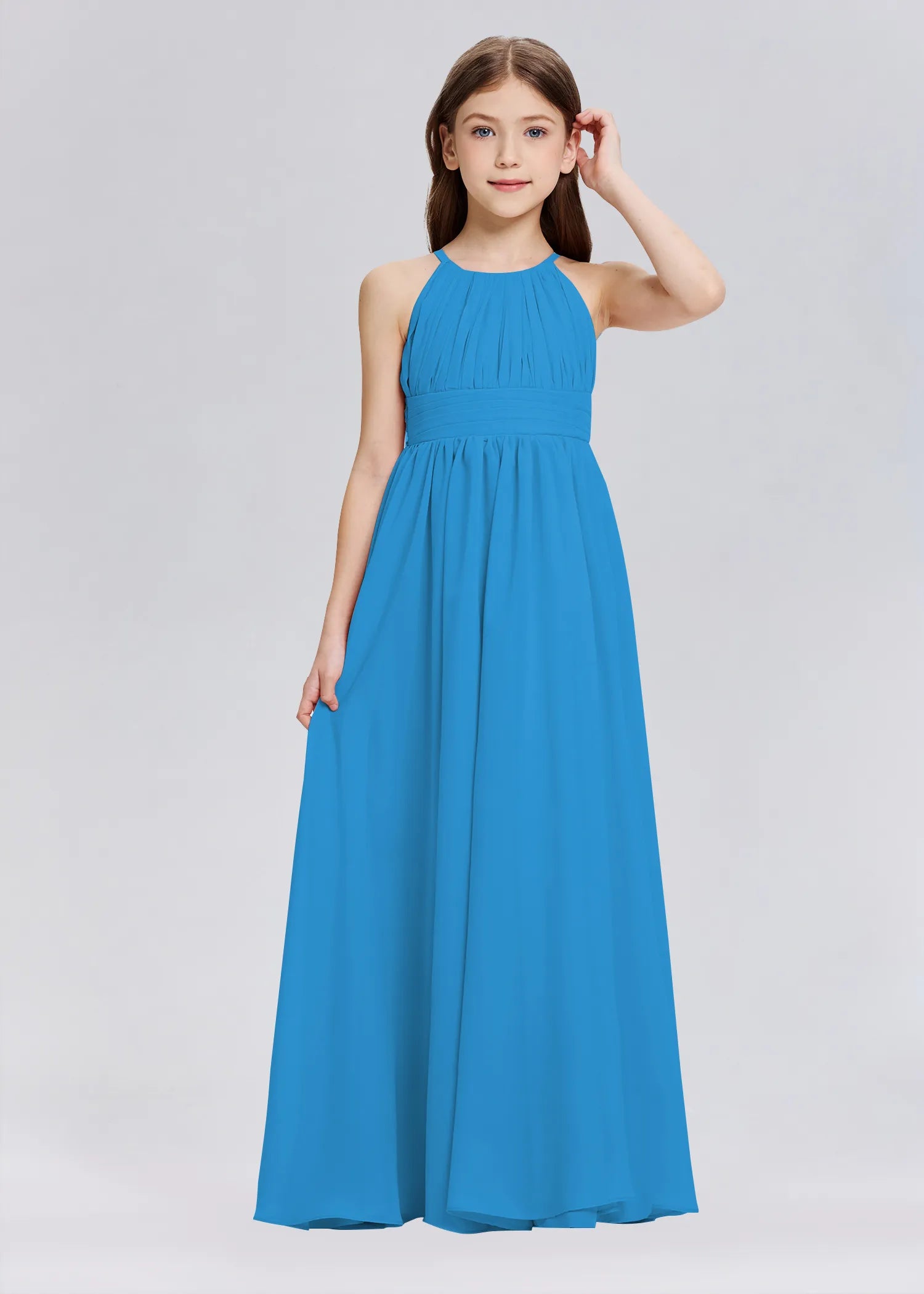 Stylish A-Line Halter Chiffon Flower Girl Dress-Blue