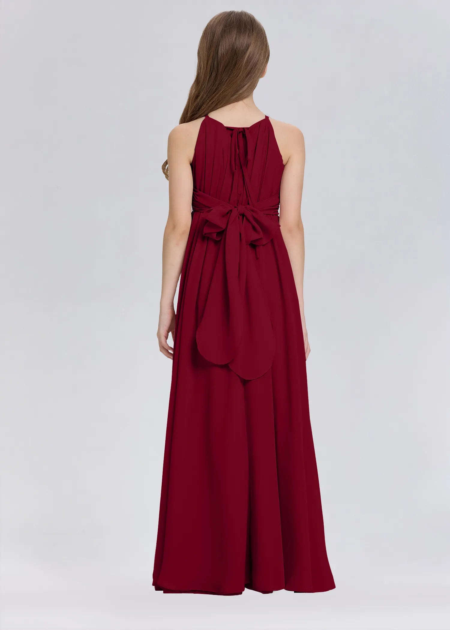 Stylish A-Line Halter Chiffon Flower Girl Dress-Red