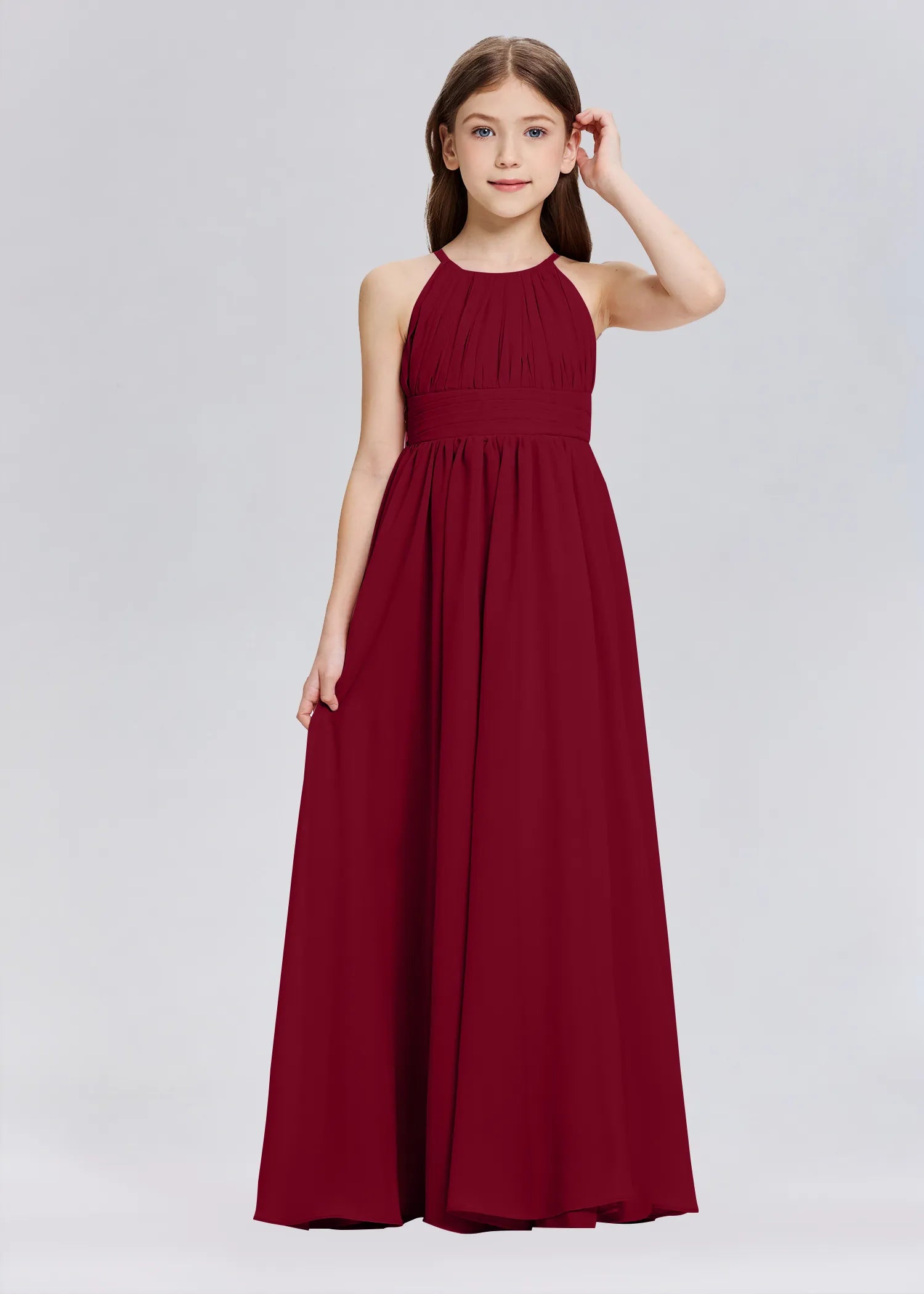 Stylish A-Line Halter Chiffon Flower Girl Dress-Red