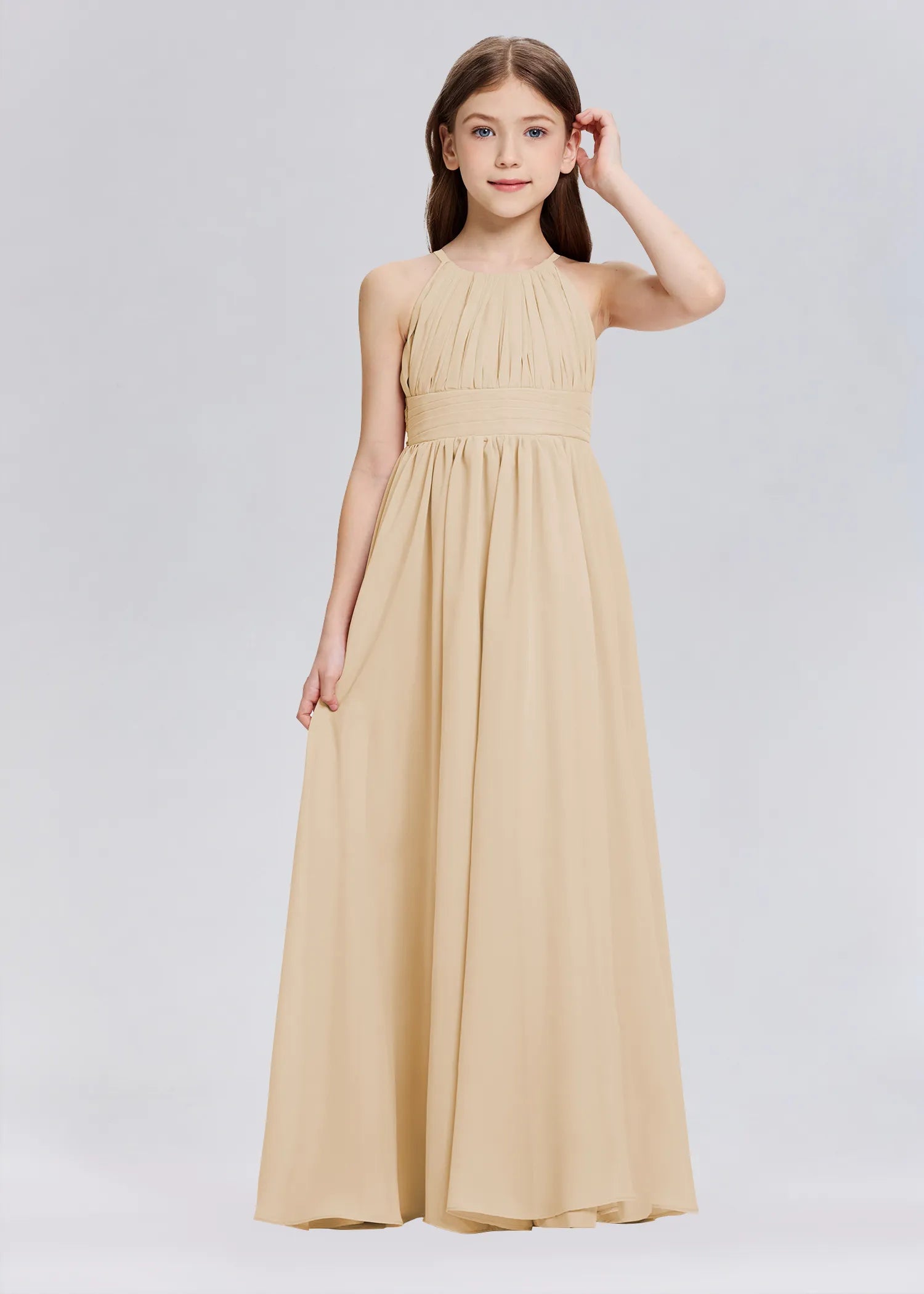 Stylish A-Line Halter Chiffon Flower Girl Dress-Neutral
