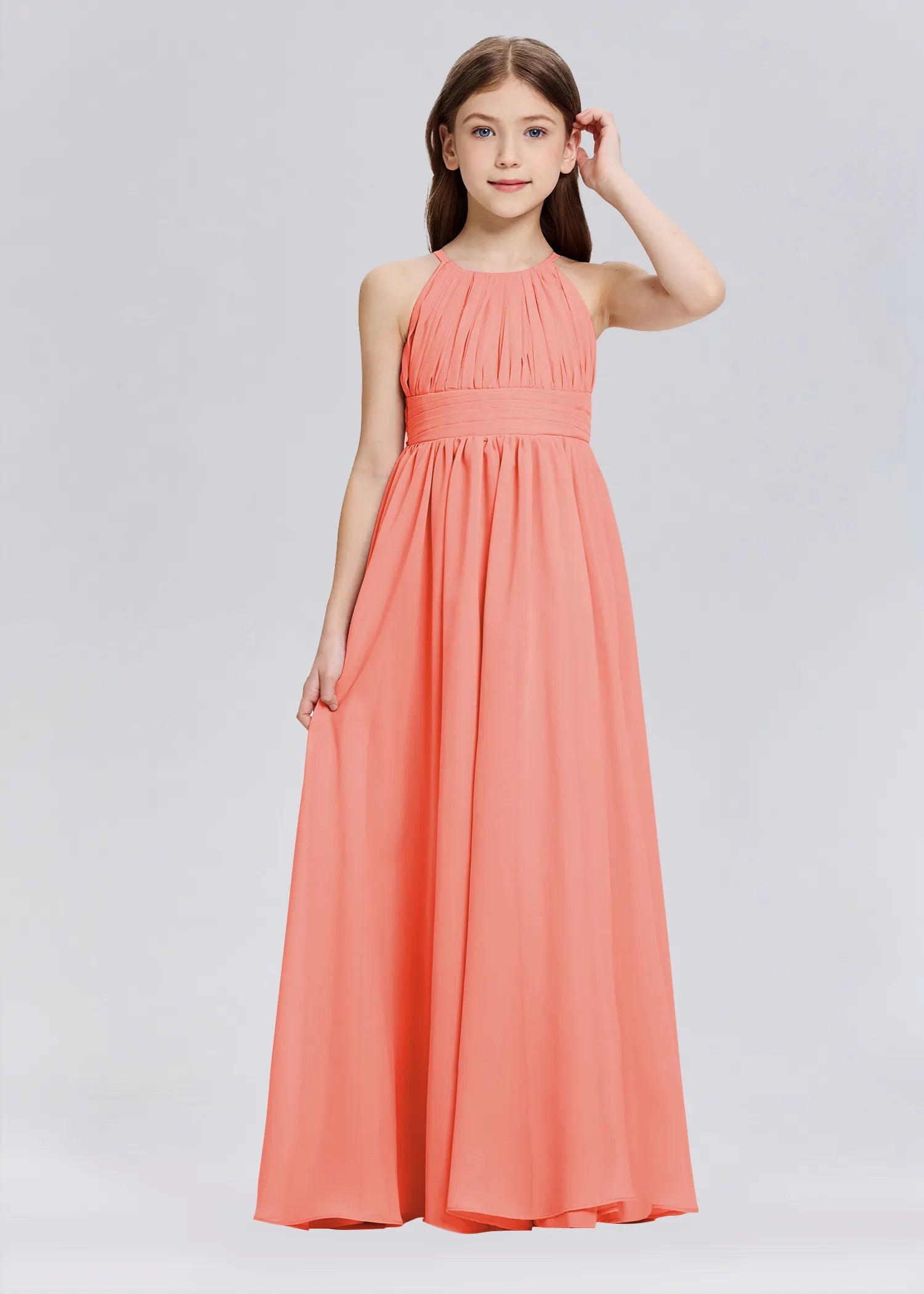 Stylish A-Line Halter Chiffon Flower Girl Dress-Orange
