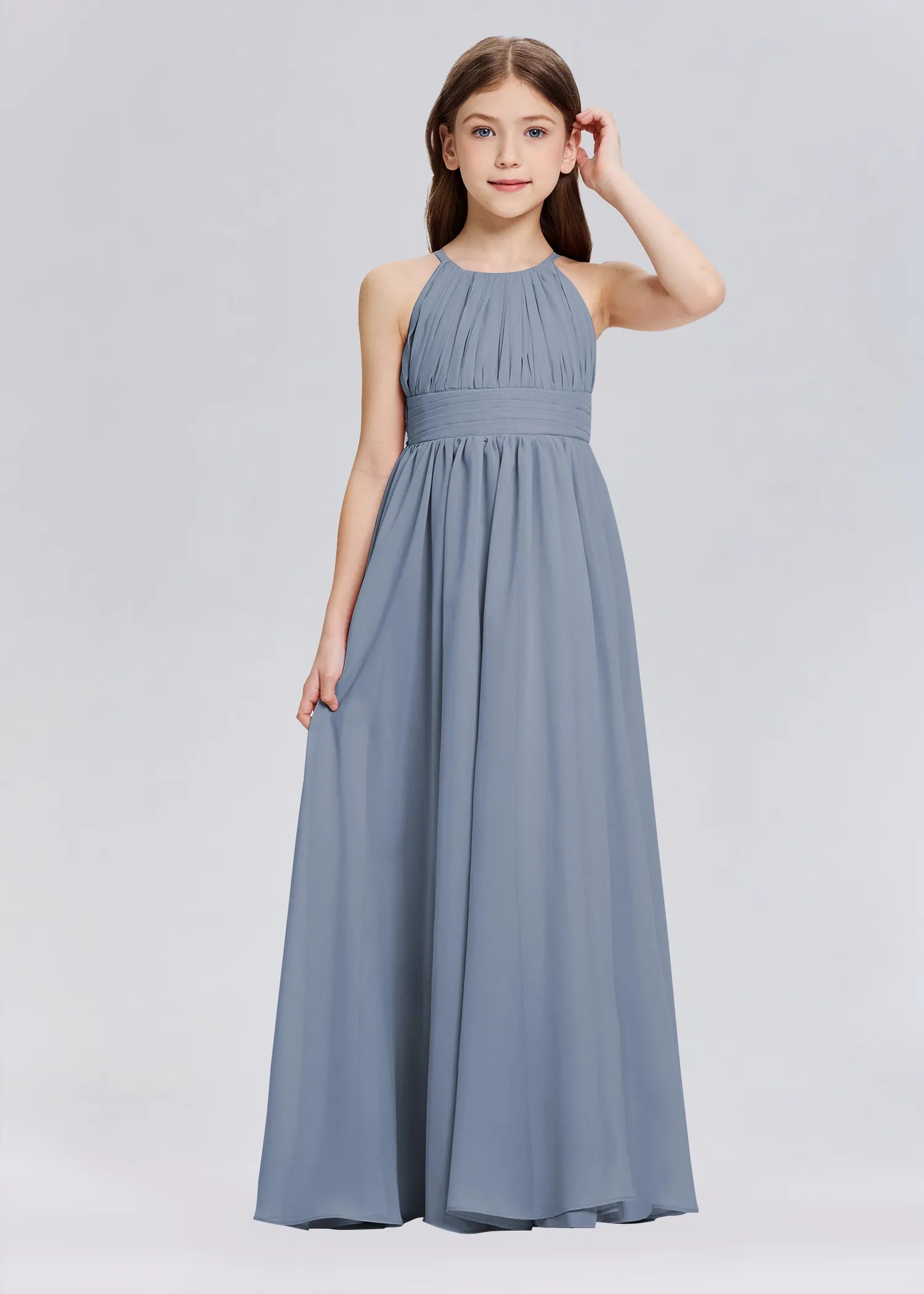 Stylish A-Line Halter Chiffon Flower Girl Dress-Blue