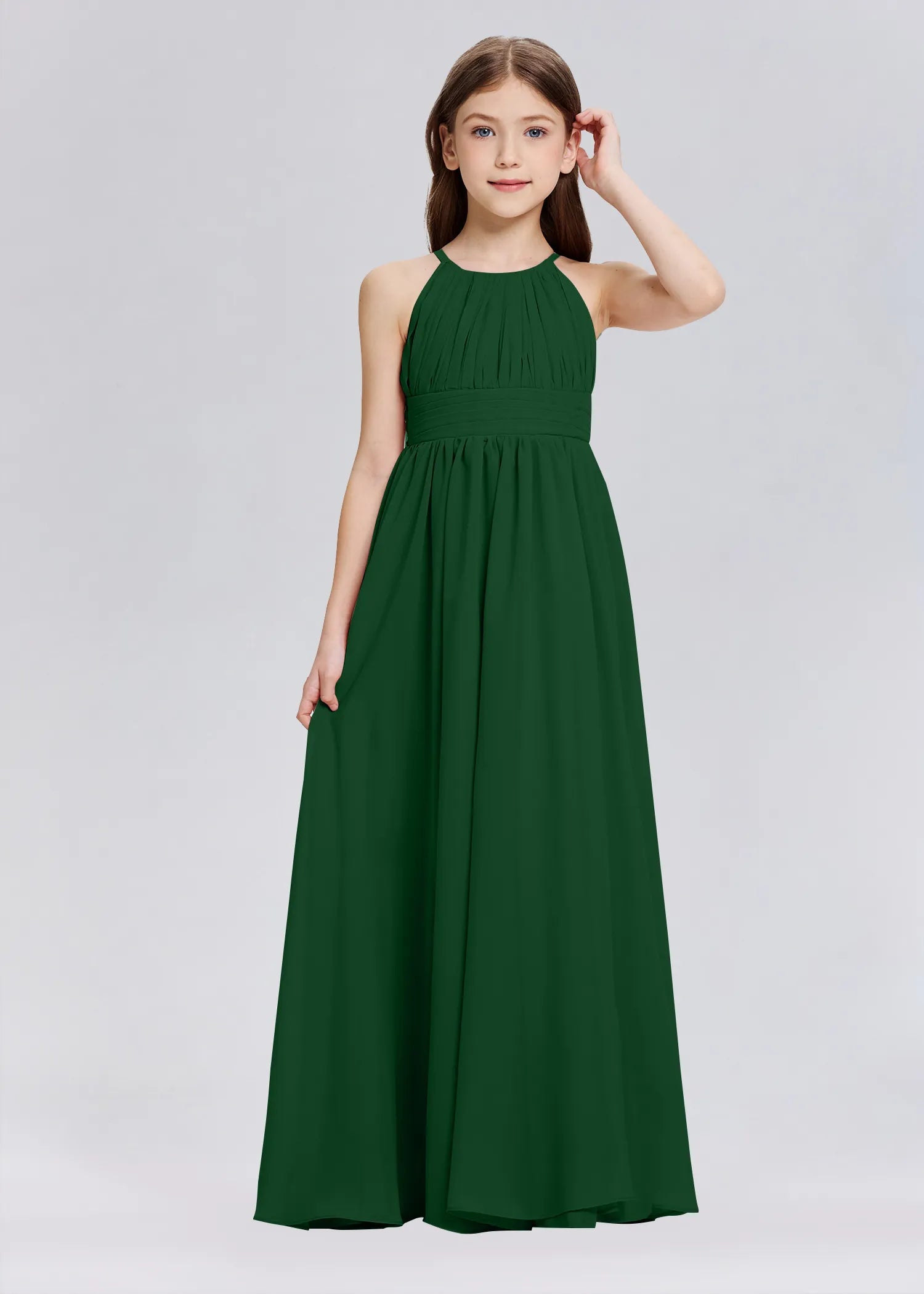 Stylish A-Line Halter Chiffon Flower Girl Dress-Green