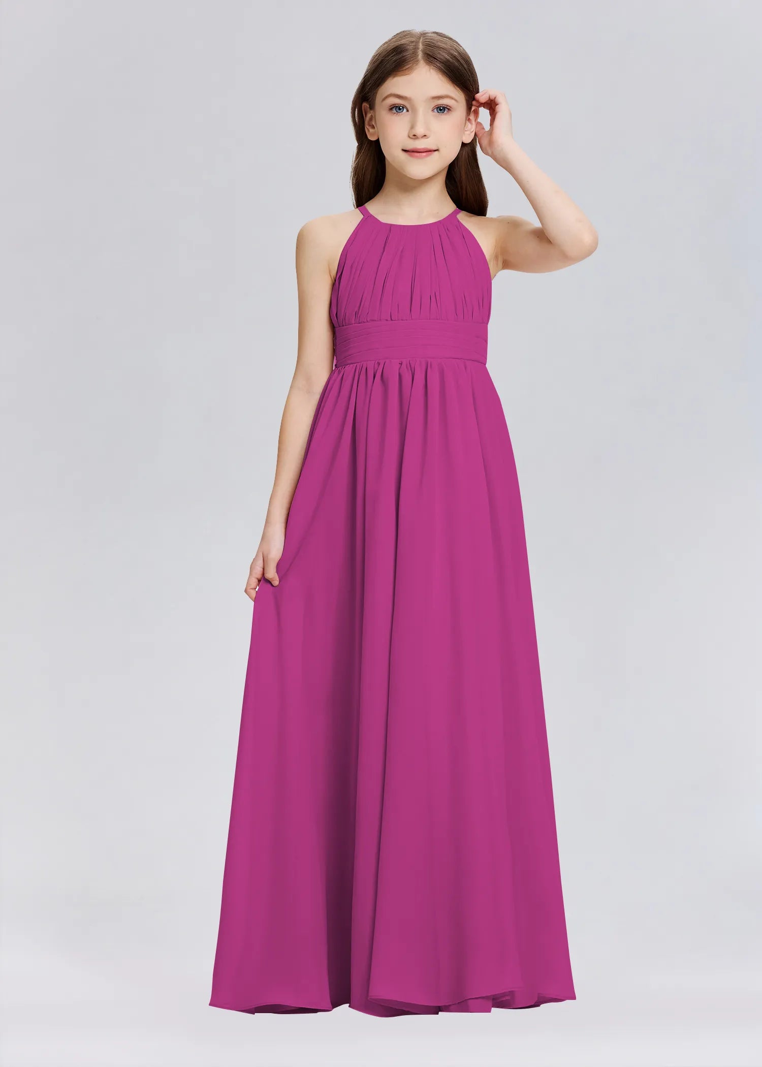 Stylish A-Line Halter Chiffon Flower Girl Dress-Purple