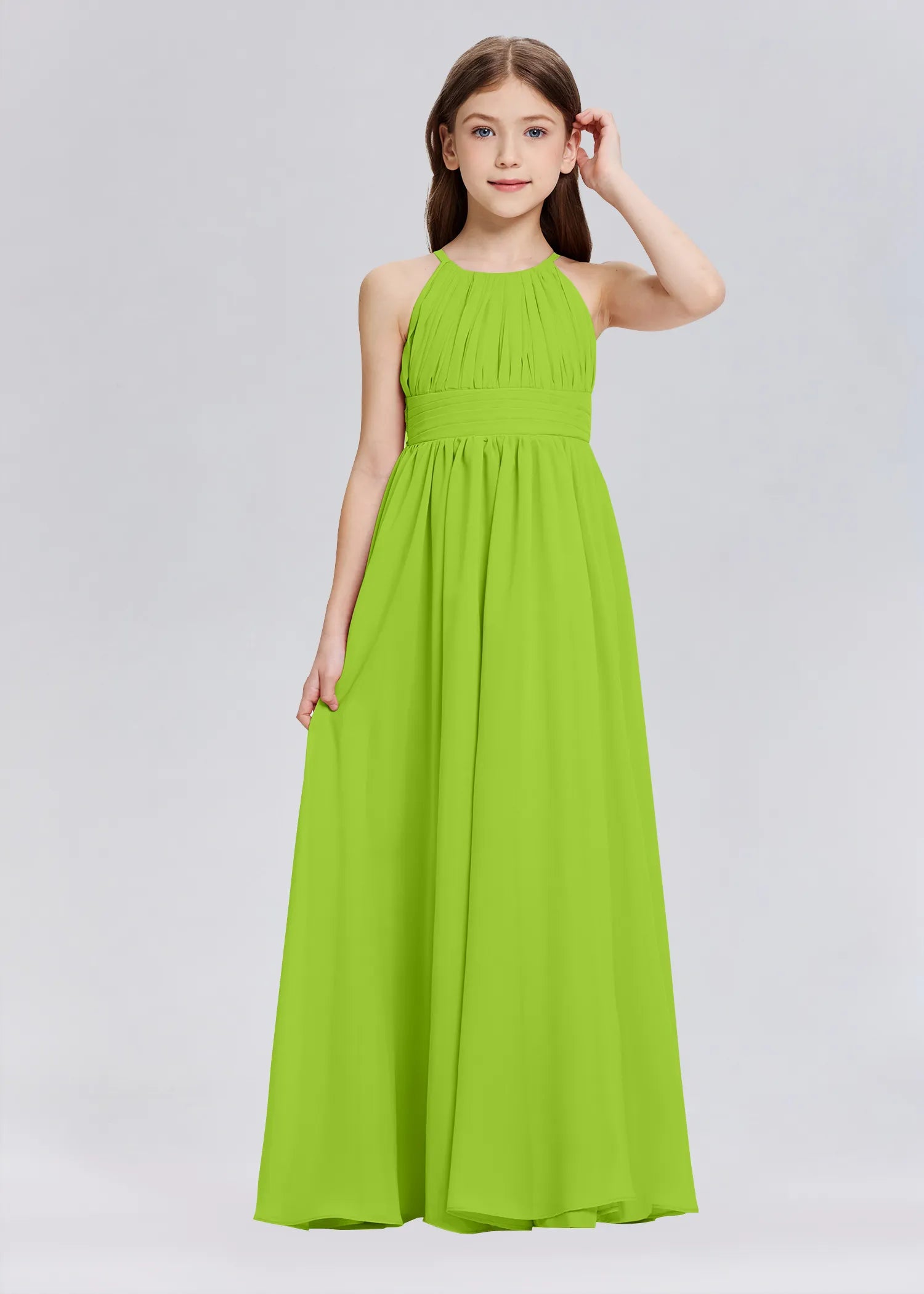 Stylish A-Line Halter Chiffon Flower Girl Dress-Green