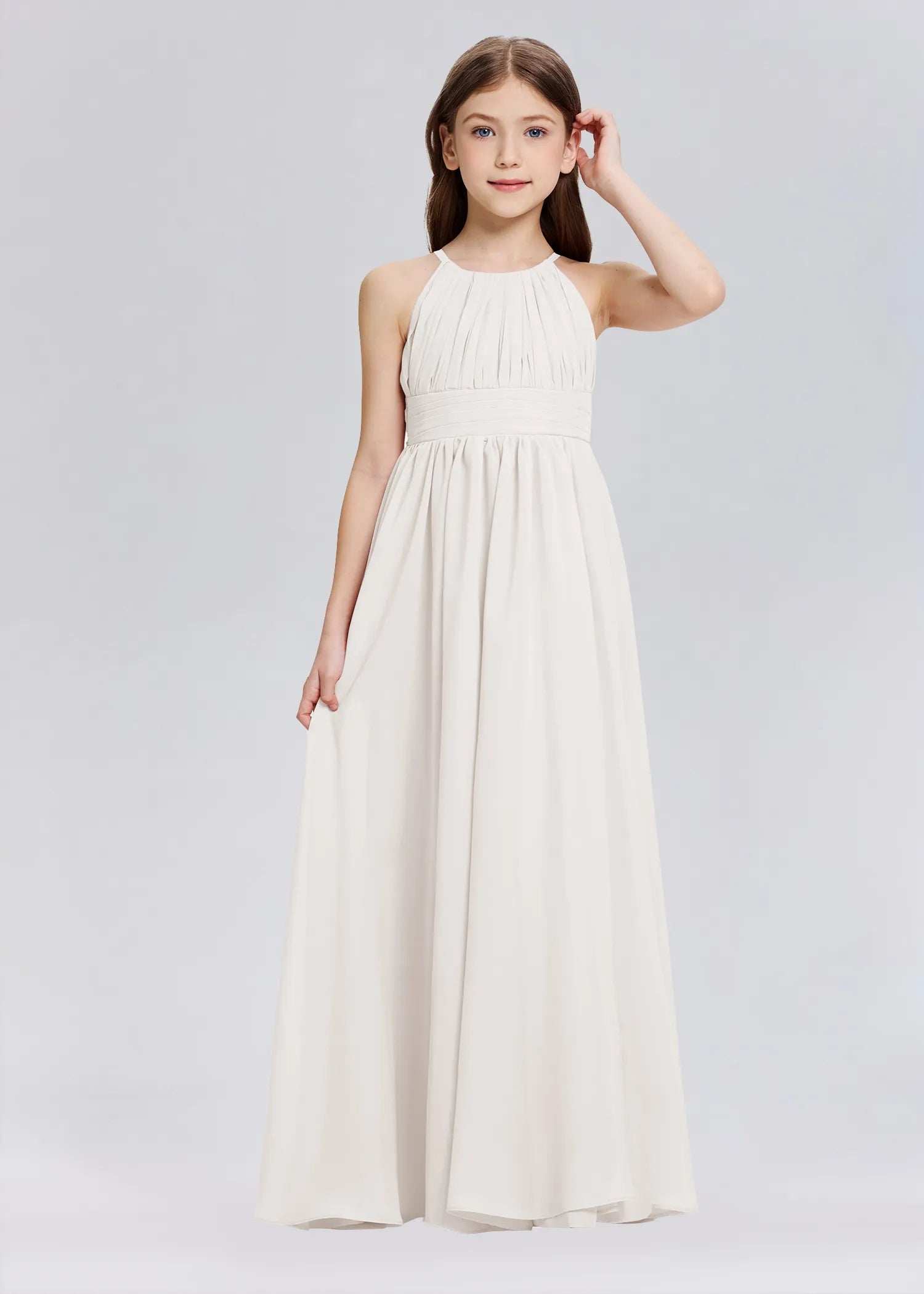 Stylish A-Line Halter Chiffon Flower Girl Dress-Neutral