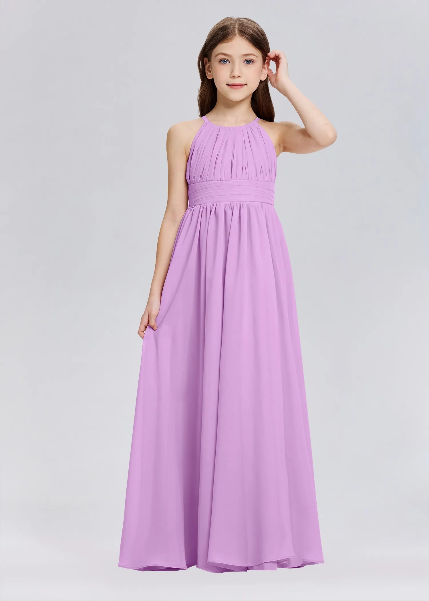 Stylish A-Line Halter Chiffon Flower Girl Dress-Purple